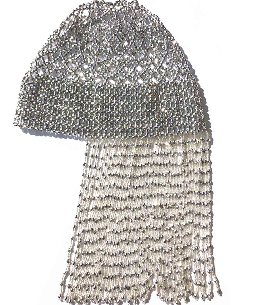 2020 Gatsby Party Handmade Beaded Hat Pub/DJ Hair Costume Themed Party Egyptian Cleopatra Belly Dance Beaded Cap Wig Headpiece Without Fringe Design(Silver)