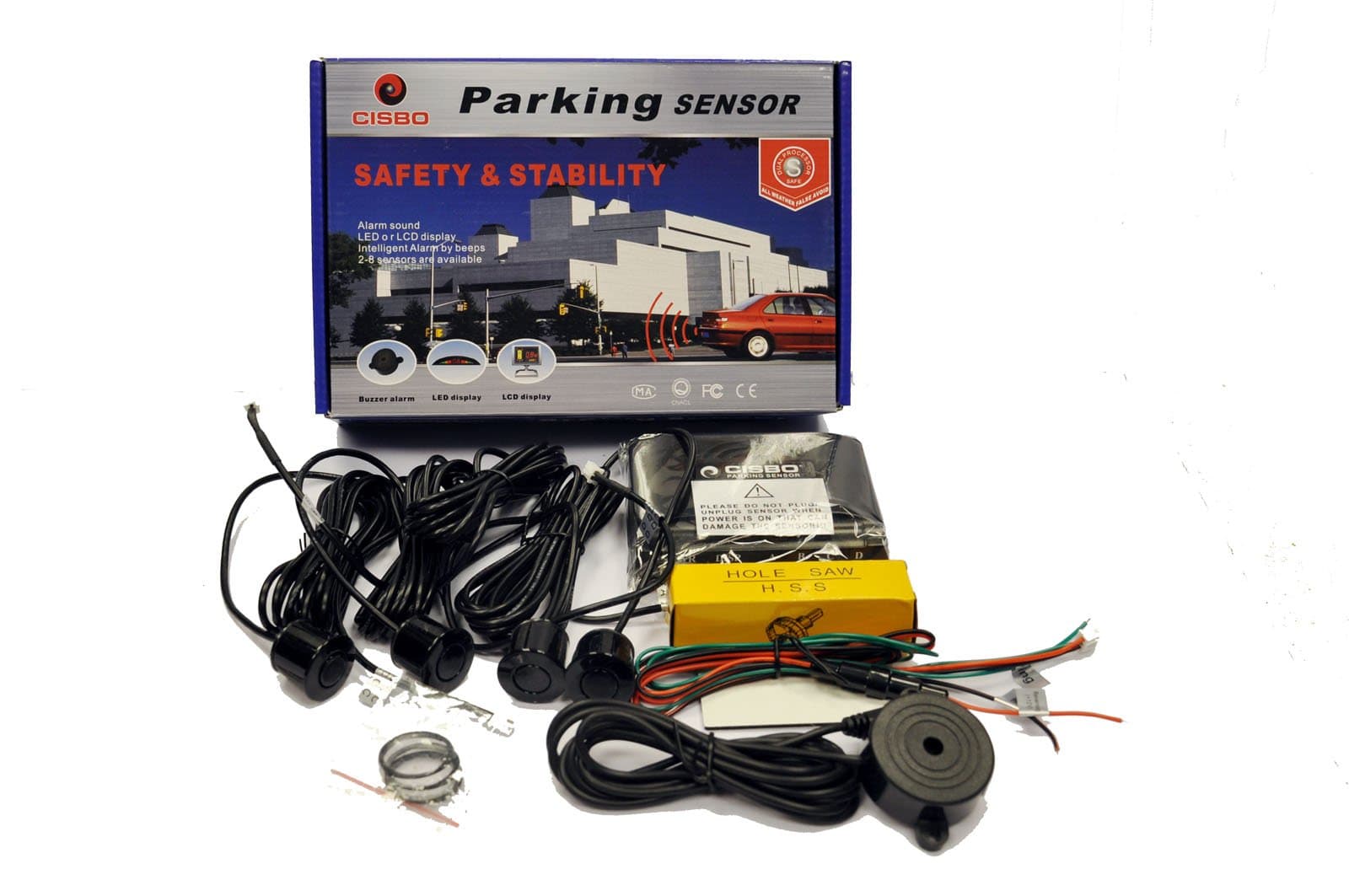 REAR REVERSE PARKING SENSORS FOUR SENSOR BUZZER ALARM KIT TOWBAR COMPATIBLE (Maroon)