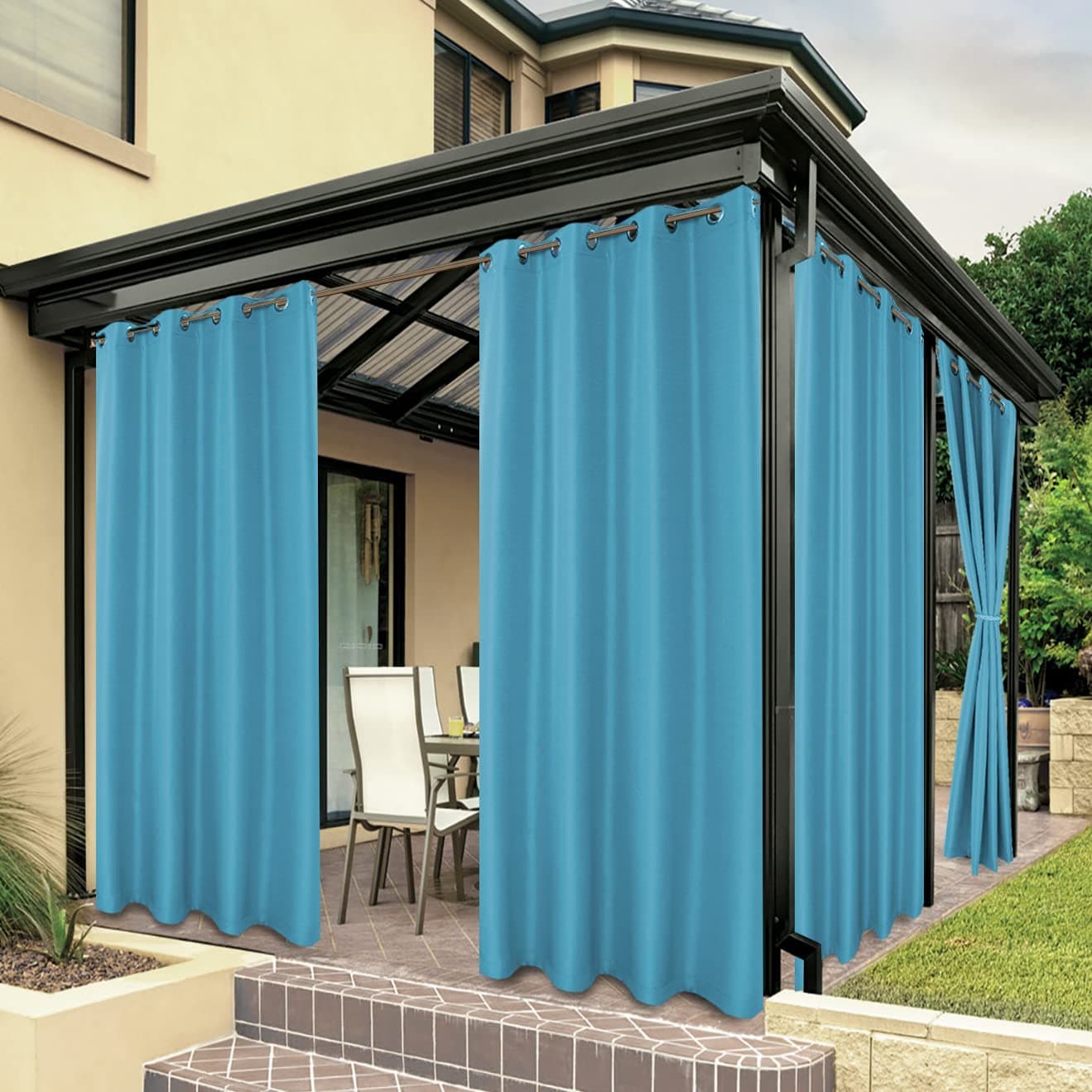 BONZER Waterproof Indoor/Outdoor Curtains for Patio Thick Privacy Grommet Curtains for Bedroom, Living Room, Porch, Pergola, Cabana, 1 Panel, 54W x 120L inch, Teal