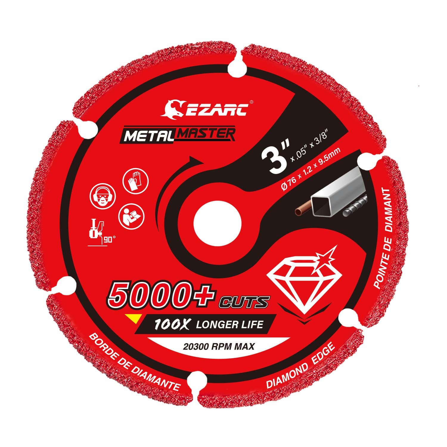 EZARC Diamond Cutting Wheel for Metal, Cut Off Wheel with 5000+ Cuts on Rebar, Steel, Iron and INOX, 7.6cm x 1cm