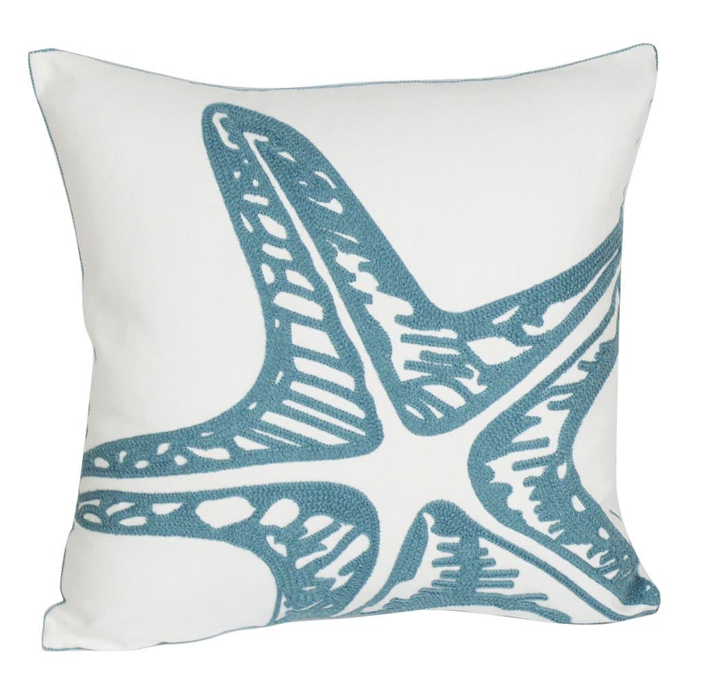 DECOPOW Embroidered Cute Nautical Animal Pillow Covers,Square 18 Inches Decorative Canvas Pillow Cover for Nautical Style Deco by (Seagreen-Starfish)