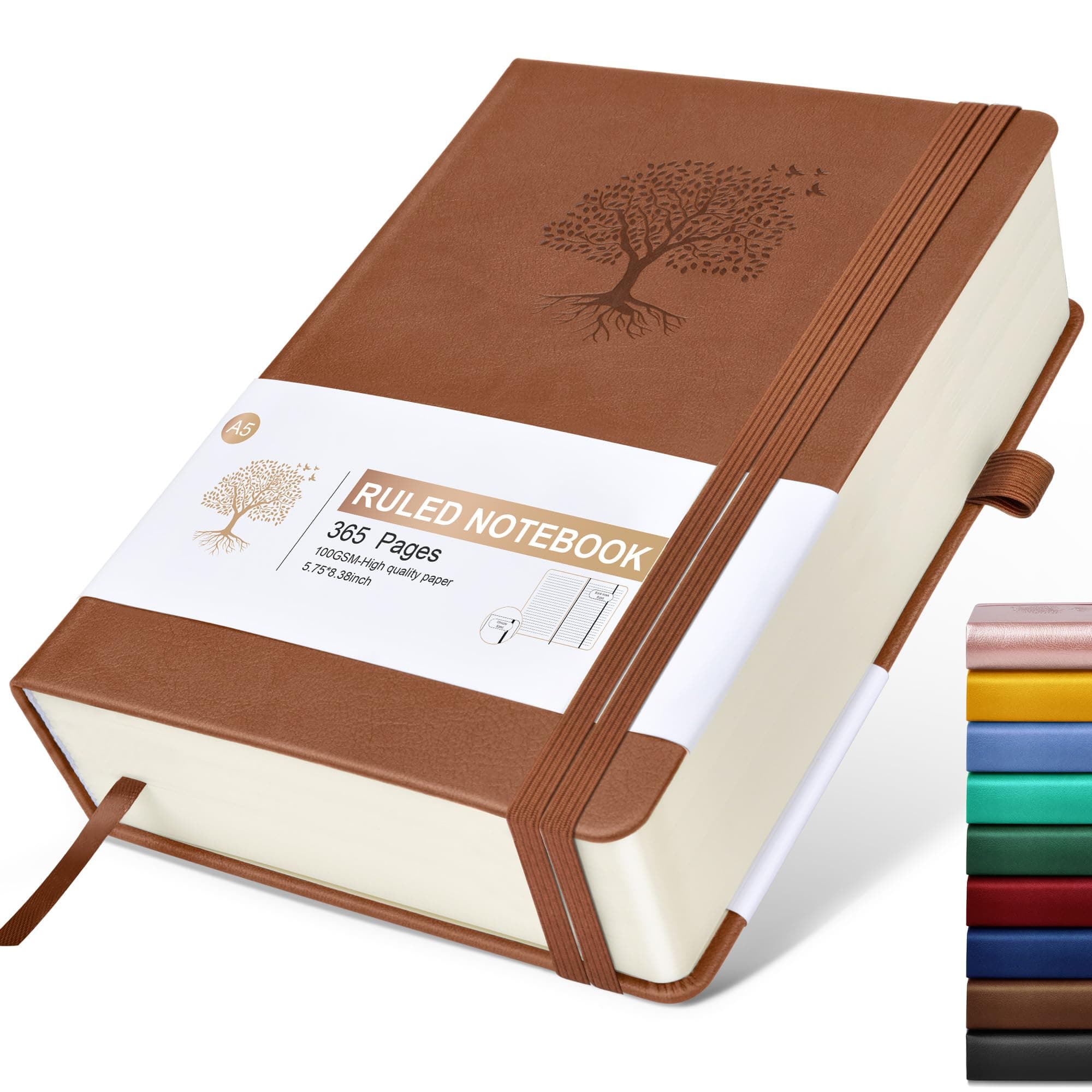 Lined Journal Notebook -365 Pages A5 Thick Journal for Writing Men Women, College Ruled Notebook, Hardcover Leather Journal, Daily Notebook for Work, Note Taking,100Gsm Paper ( 5.75'' X 8.38'' Brown)