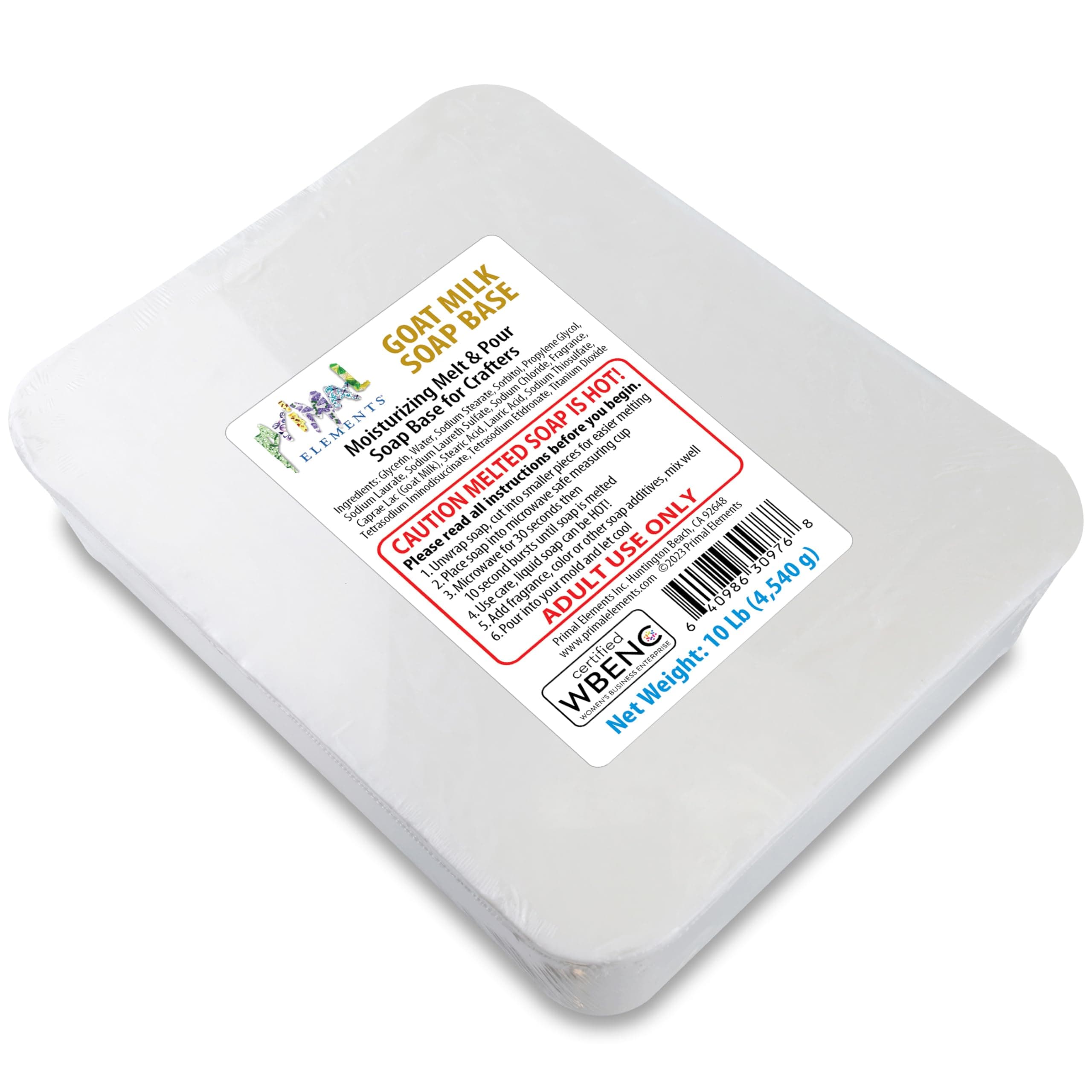 Primal Elements Goat Milk Soap Base - Moisturizing Melt and Pour Glycerin Soap Base for Crafting and Soap Making, Easy to Cut - 10 Pound