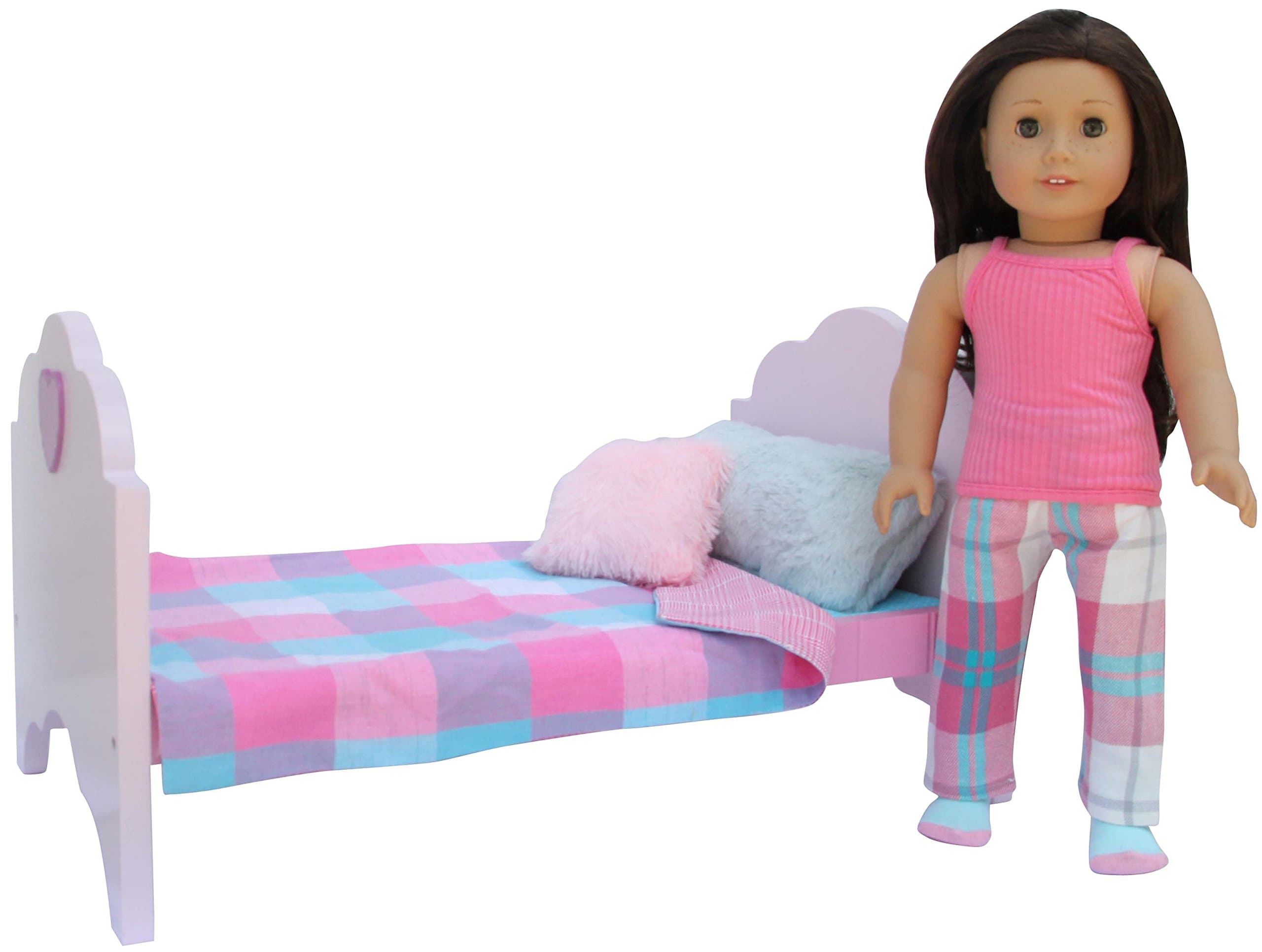 Doll Bed - Doll Bed for 18 Inch Doll, Complete Set with Linens, Pillows, and 18" Doll Pajamas, Compatible with 18" Doll Furniture and Accessories