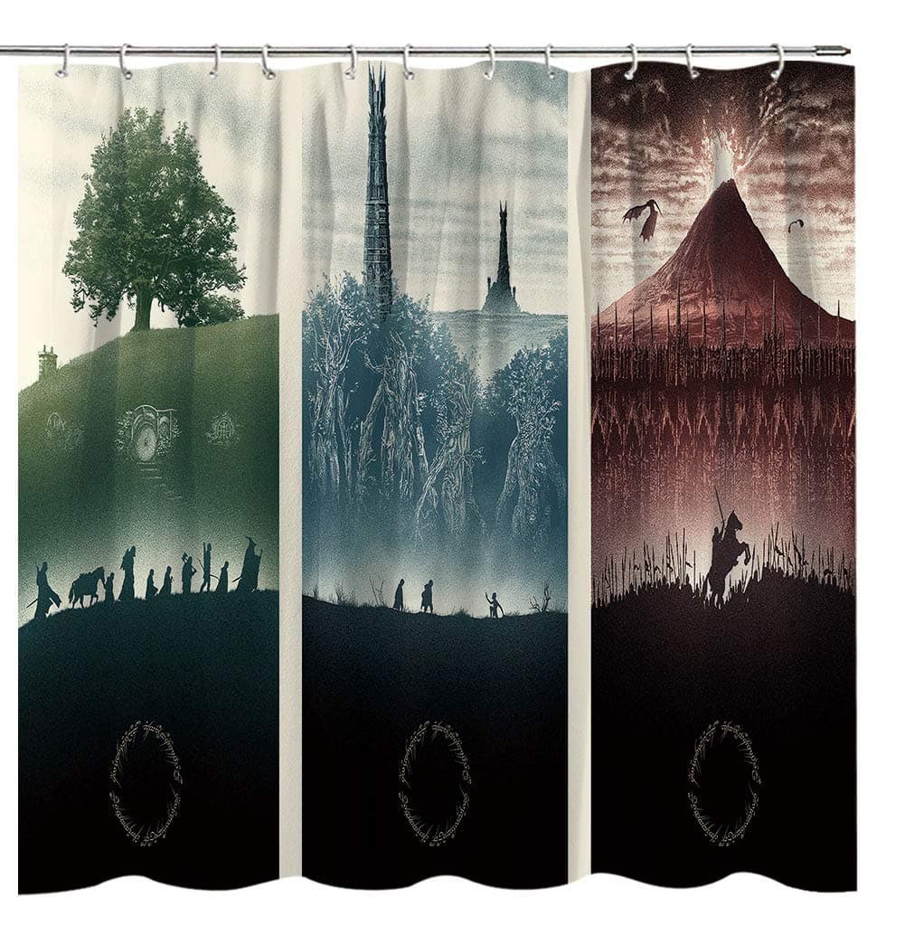 Fuortia Shower Curtain Lord of The Rings Posters Bathroom Curtain Fantasy Fabric Bathroom Curtain Sets Magic Home Decoration Background with Hooks 70x70 Inches
