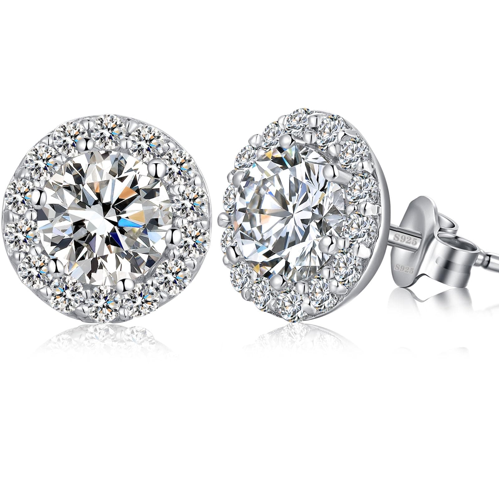 Simulated Diamond Stud Earrings 925 Sterling Silver Cubic Zirconia Earrings Studs for Men Women Gift Jewelry for Her/Mom/Wife