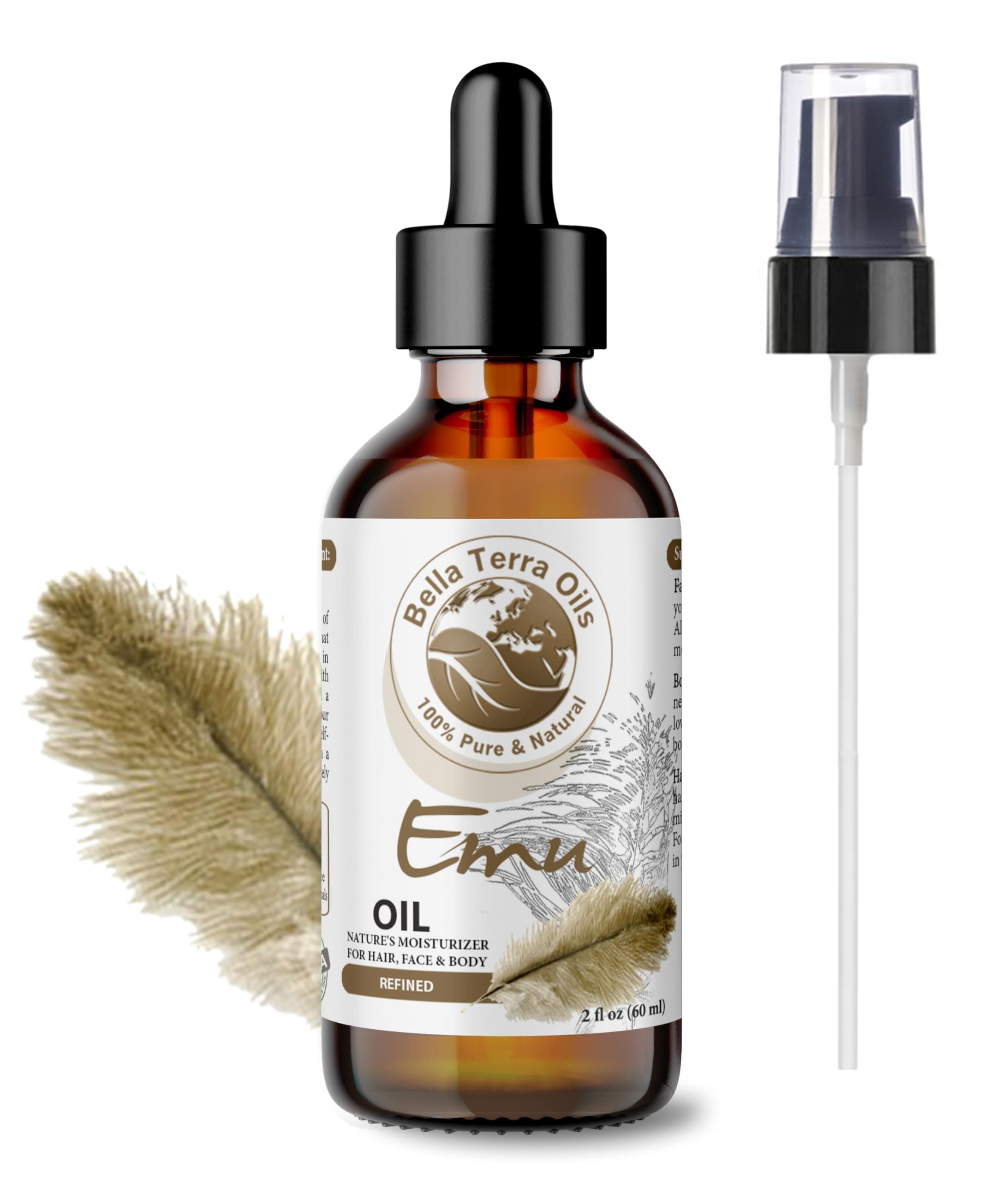 Bella Terra OilsEmu Oil 2oz - The True Essence of Pure Emu, Rich in Vitamin K & Sapogens, Indulge in Nature's Finest