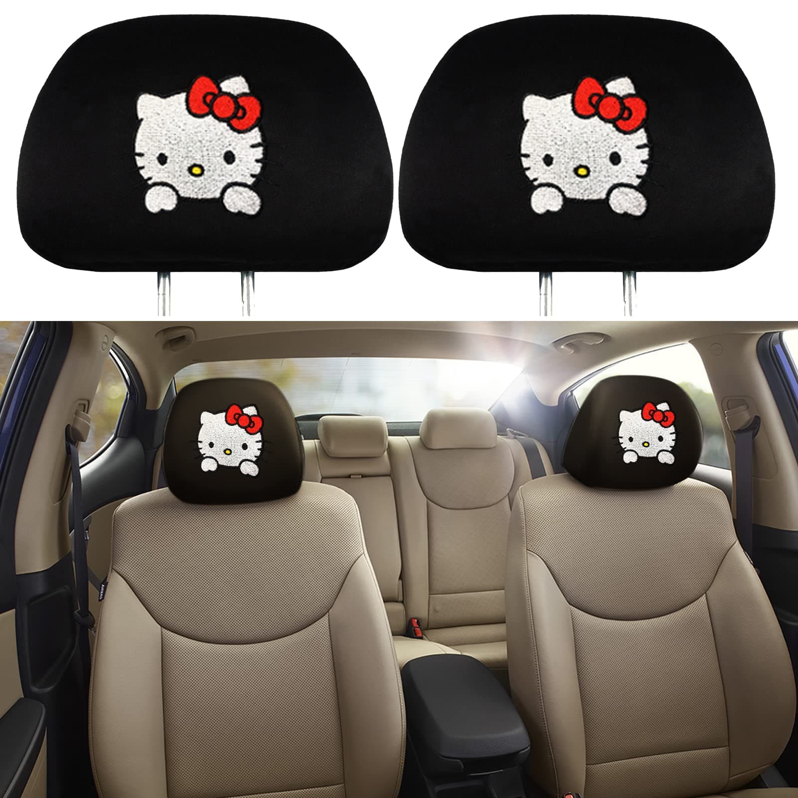 2pcs of Hello Kitty Car Headrest Covers Accessories Fit for Cars,SUVs