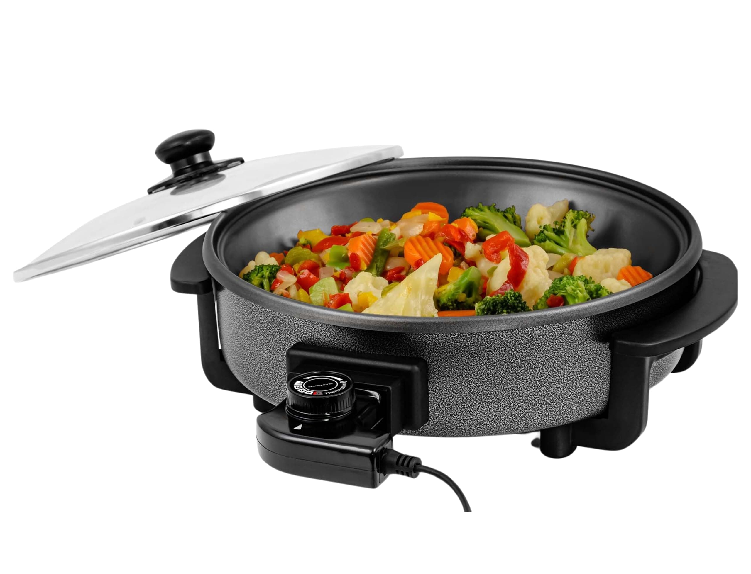 11.5-Inch Electric Skillet & Frying Pan, 1400W Nonstick Cooking Pan with Adjustable Temperature Control, Tempered Glass Lid with Steam Vent, Cool-Touch Handles, Easy-Clean Black SK11112B