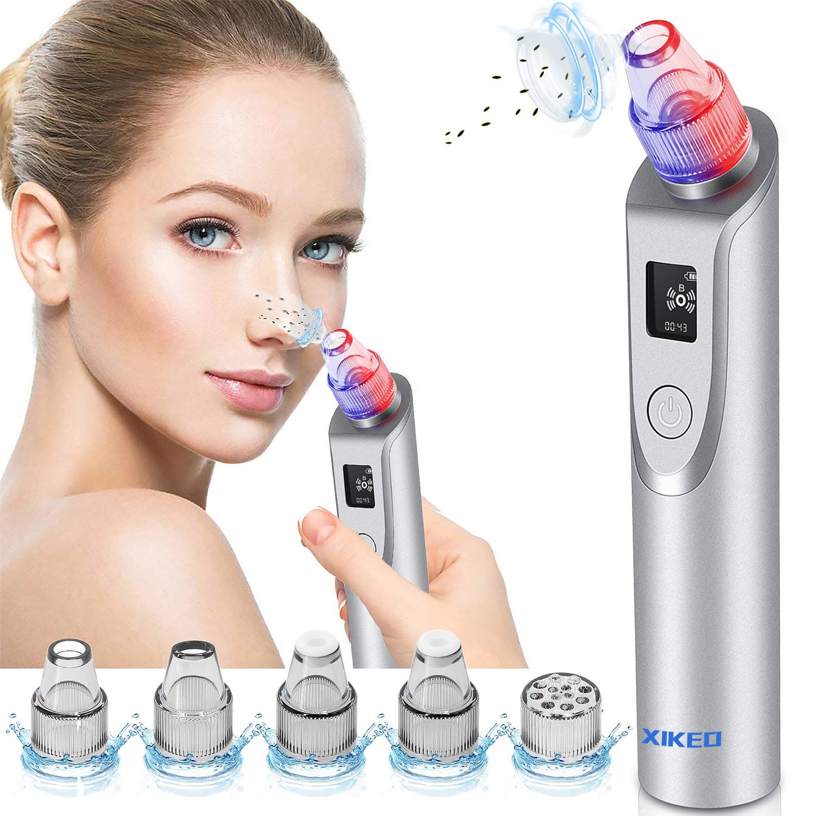 Blackhead Remover Vacuum-Pore Cleaner Vacuum Electric Suction Facial Comedo Acne Extractor Tool with LED Display for Women & Men （Grey)