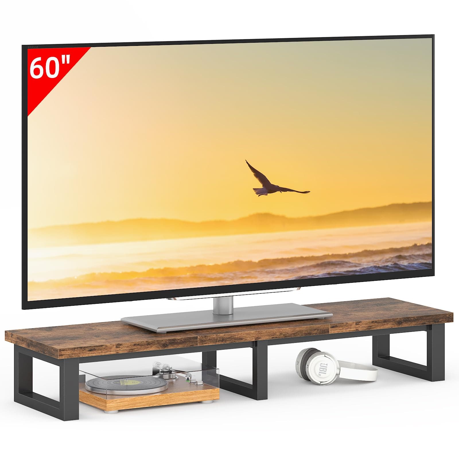 YAOHUOO45" Large TV Riser for 32-60 inch TV, TV Riser Stand Shelf with Steel Legs,Tabletop TV Stand Riser for Home Office,Rustic Brown