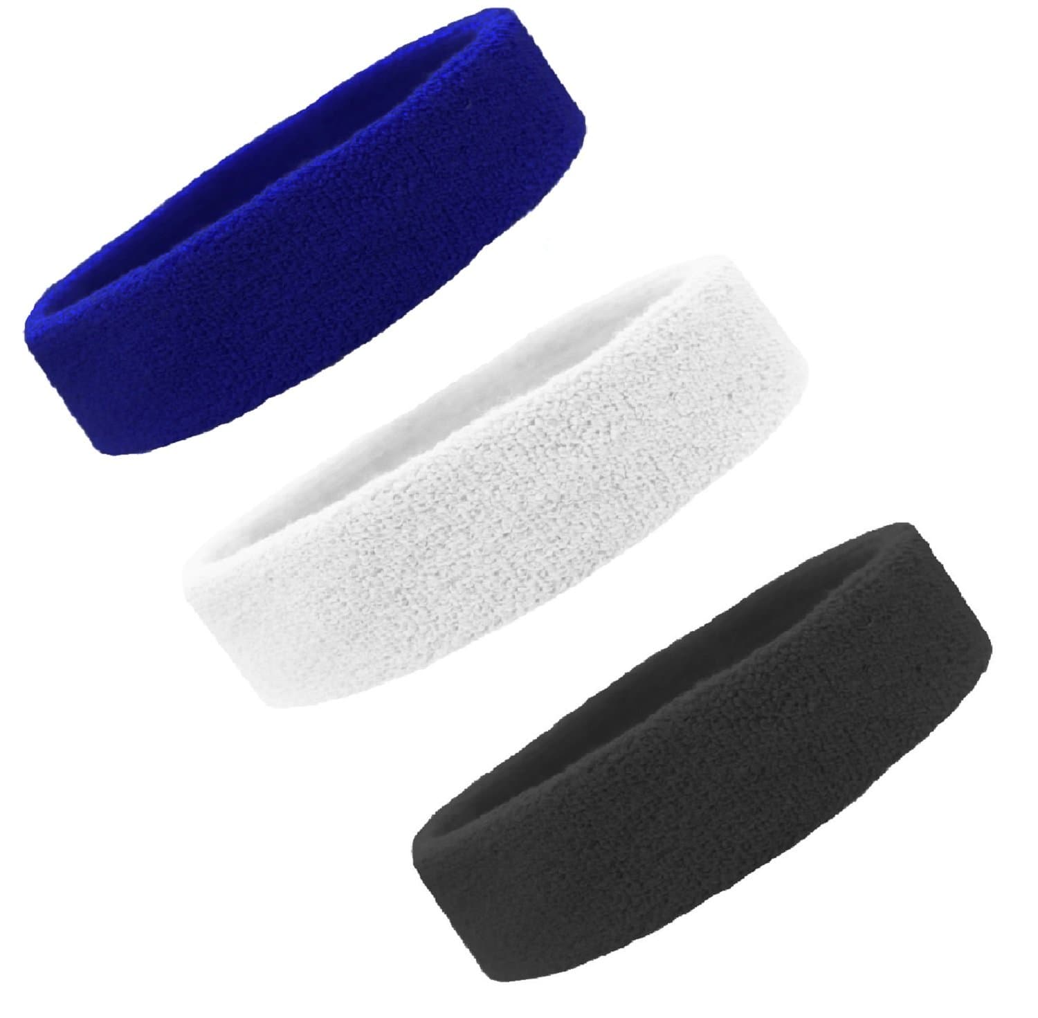 Kenz Laurenz Sweat Bands/Headbands for Women Men Elastic Headband Sports Sweatbands Athletic Stretchy Head Band Workout Running Basketball Moisture Wicking Terry Cloth Set Sweat Hair