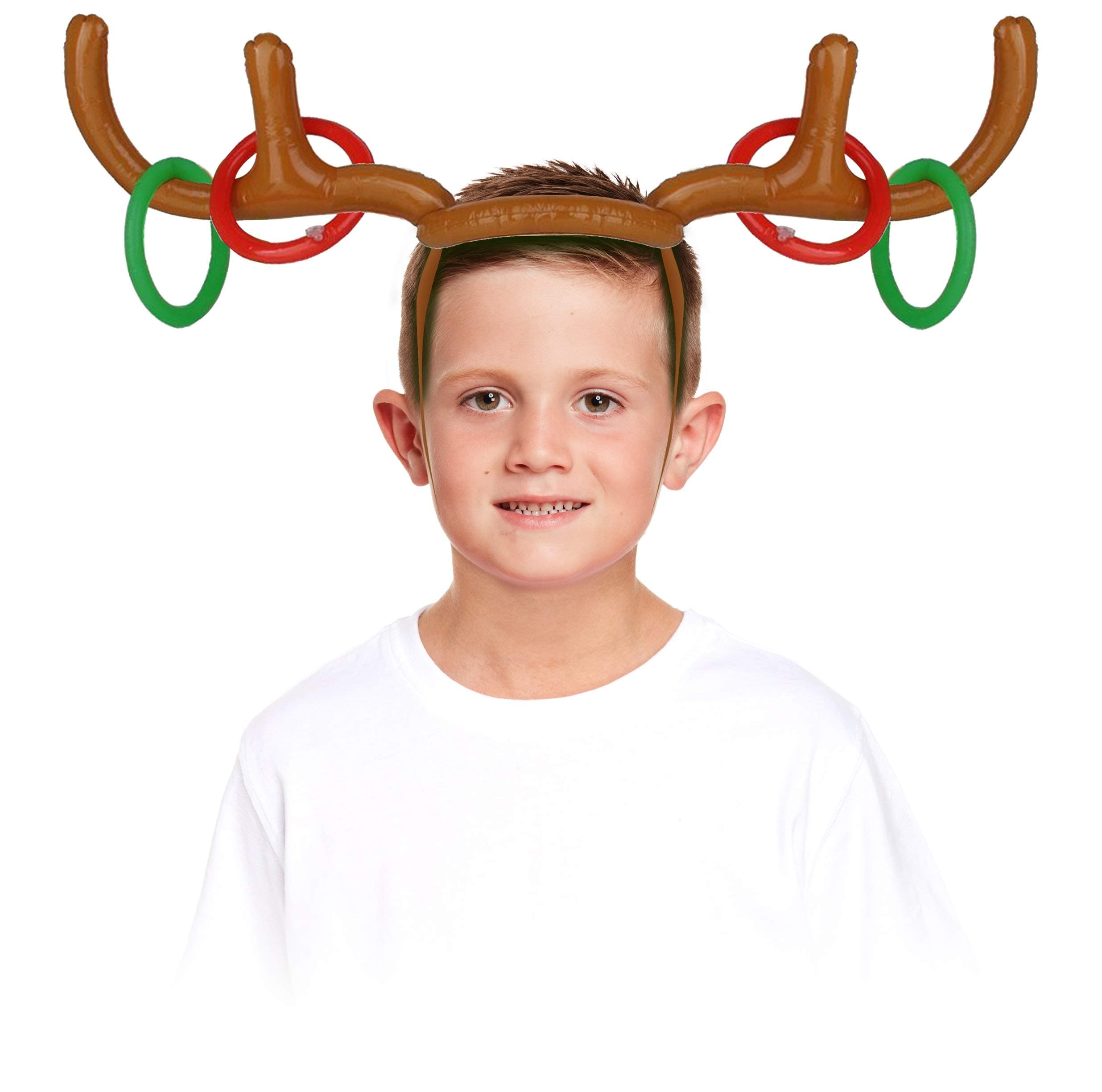G4GADGET Children Kids Inflatable Santa Funny Reindeer Antler Hat Ring Toss Christmas Holiday Party Game Supplies Toys