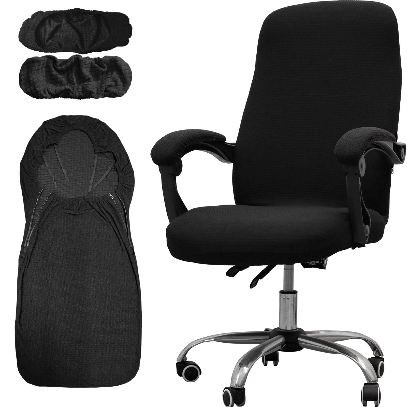 Melaluxe Office Chair Cover with Armrest Covers， Universal Stretch Desk Chair Cover, Computer Chair Slipcovers (Size: L) - Black