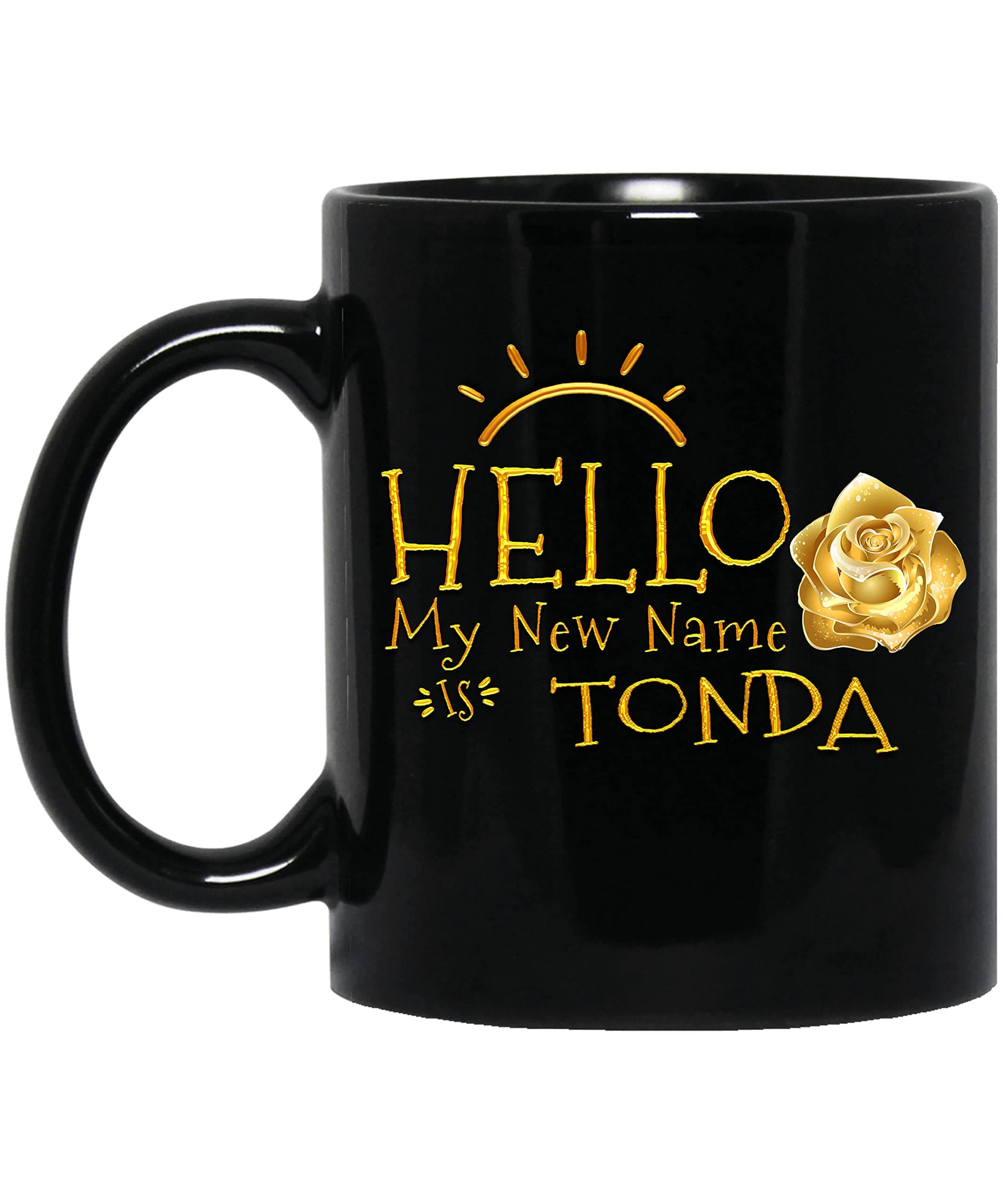 LAMX Tonda Custom Name Coffee Mug, Personalized Gold Flower Cup, Gift for Her, Him Women, Men Friend 11oz Black Mug 04307266373