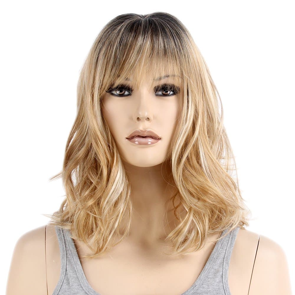STfantasy Balayage Blonde Ombre Wig Mid Length Natural Wave Synthetic Hair for Women Fancy Dress