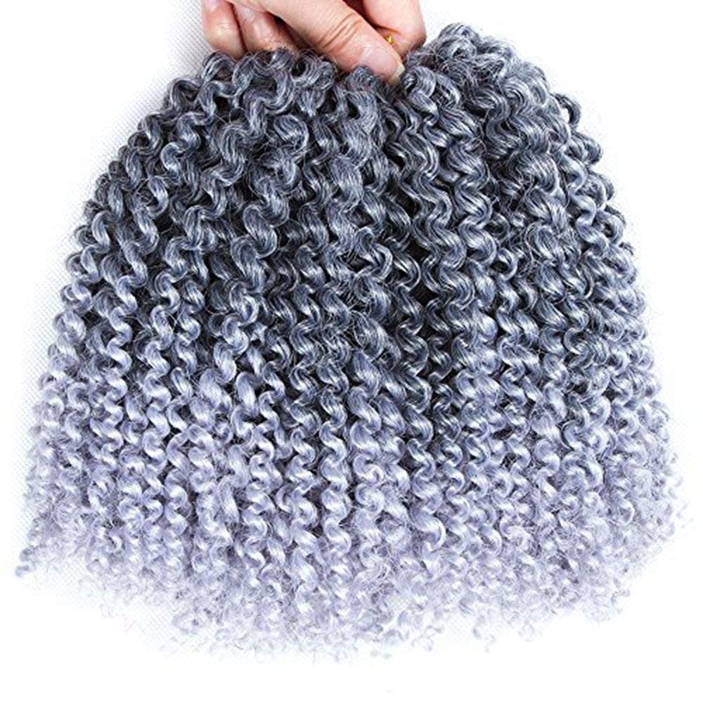 Marlybob Braiding Hair Crochet Hair Kinky Curl Mali Bob Synthetic Crochet Braids Hair Extensions 3 Packs (8inch Black to Silver Gray)