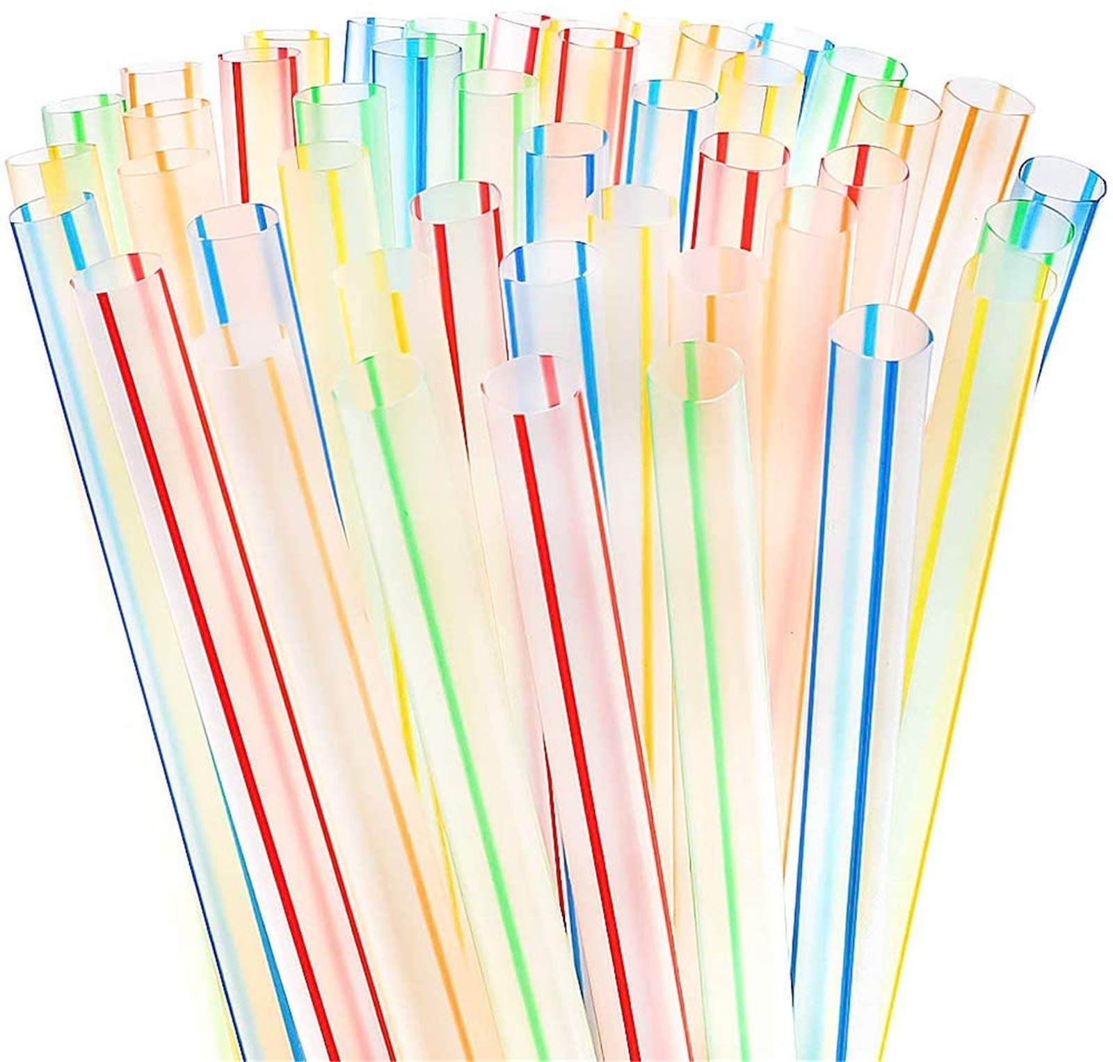 Tomnk 200pcs Jumbo Straws Smoothie Straws Extra Wide Plastic Striped for Boba Bubble Tea and Milkshake