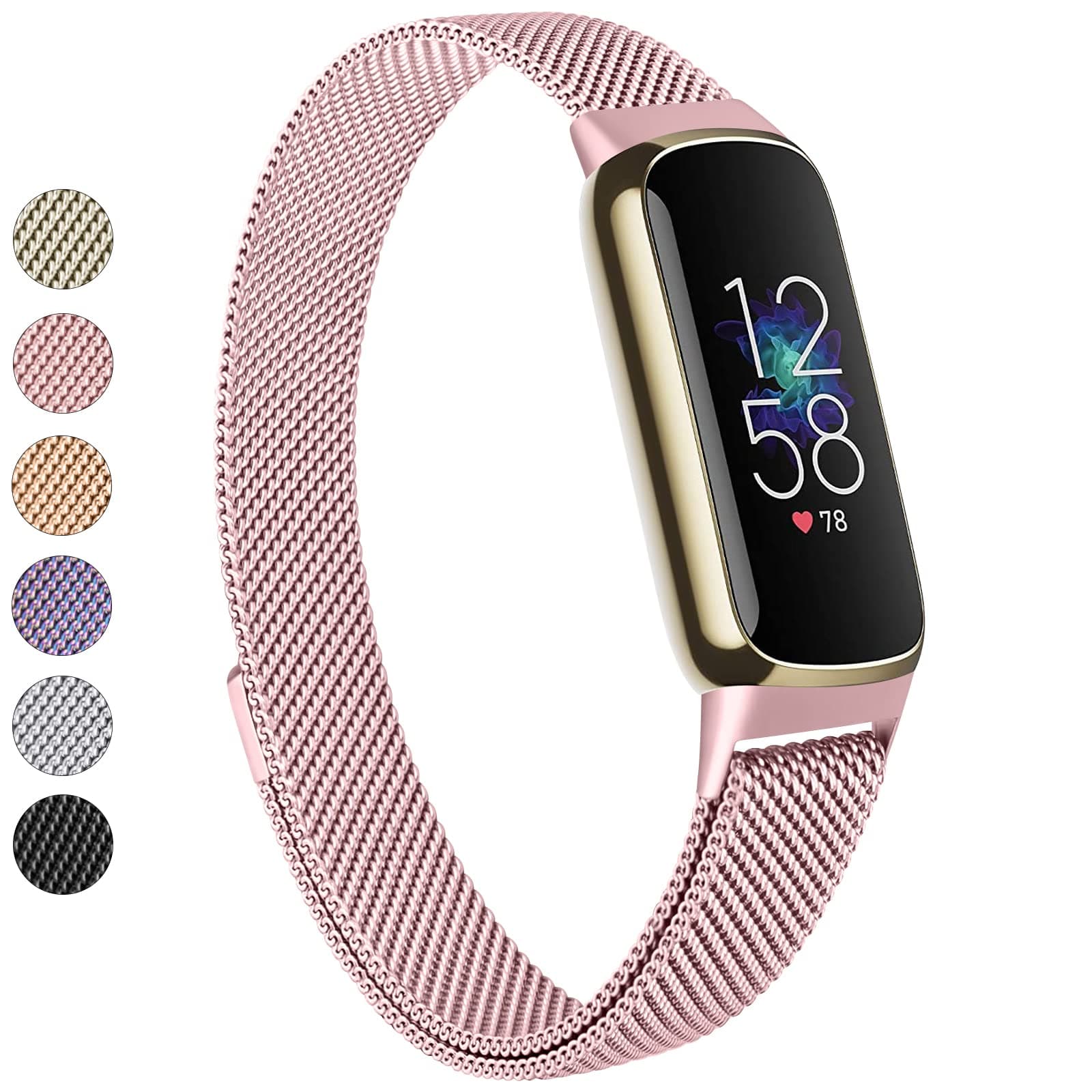 Metal Band Compatible with Fitbit Luxe Bands, Stainless Steel Mesh Loop Adjustable Wristband Replacement Strap for Fitbit Luxe/Luxe Special Edition Fitness Tracker Women Men