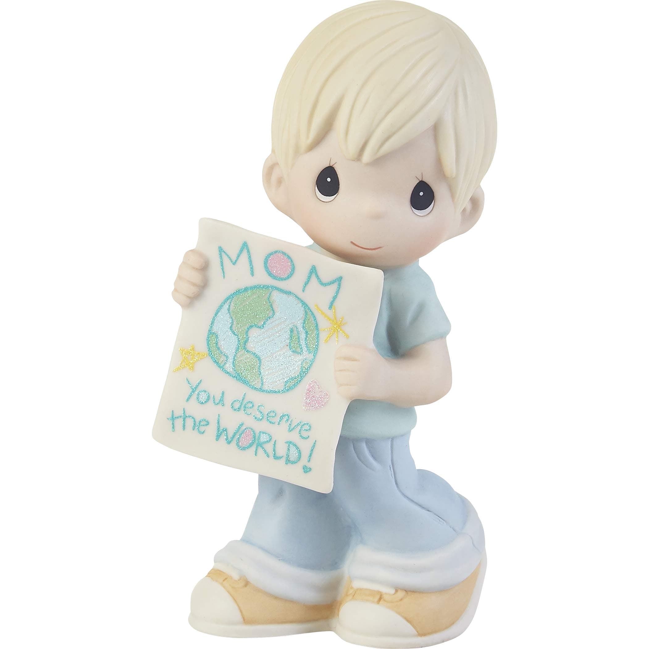 "Mom, You Deserve The World Hand-Painted Porcelain Figurine - 203006, Unique Mother's Day, Birthday, and Holiday Decor Keepsake