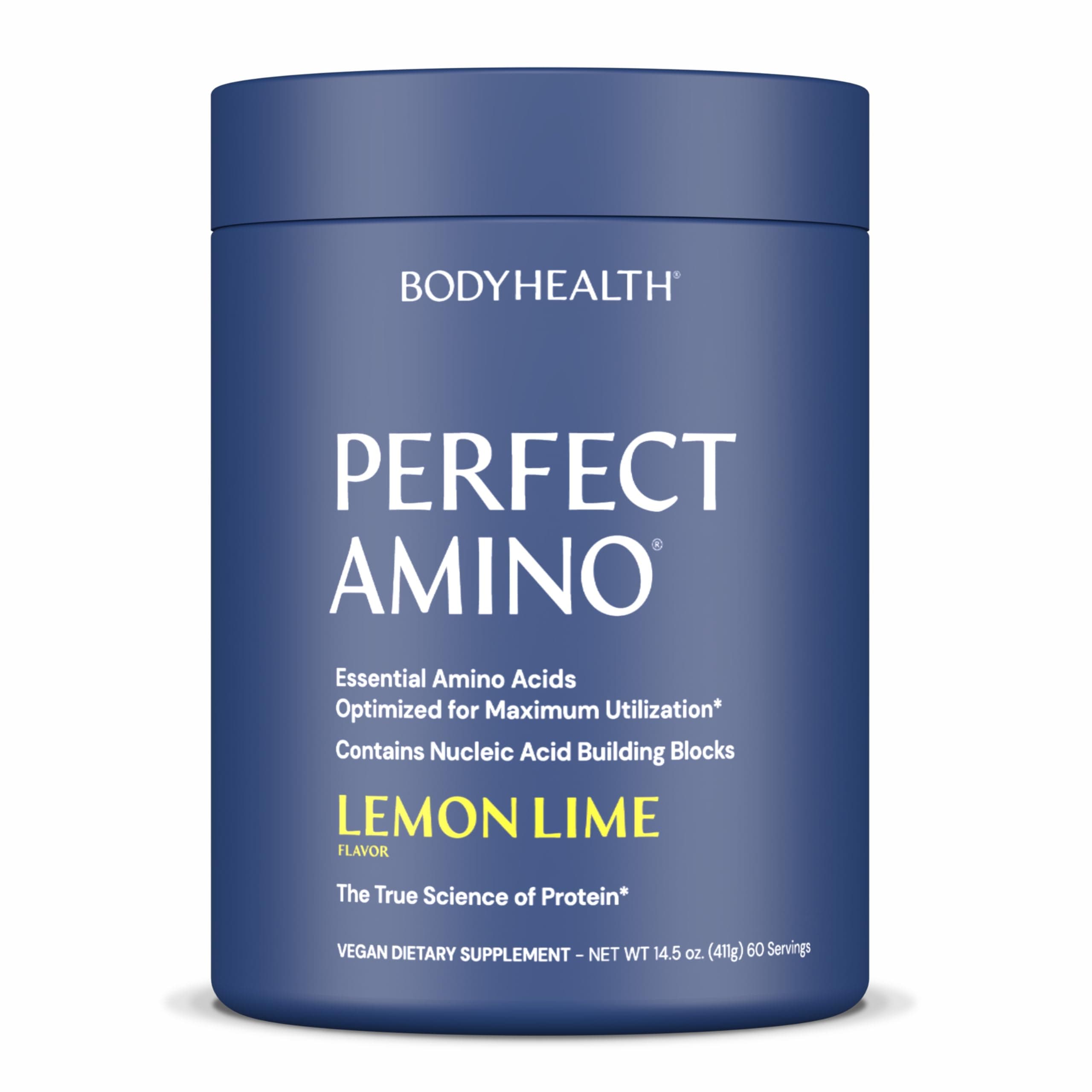 BodyHealth PerfectAmino Powder - BCAA and EAA Powder for Pre and Post Workout - Amino Acid Energy Drink for Men and Women to Support Lean Muscle and Recovery - Lemon Lime - 60 Servings