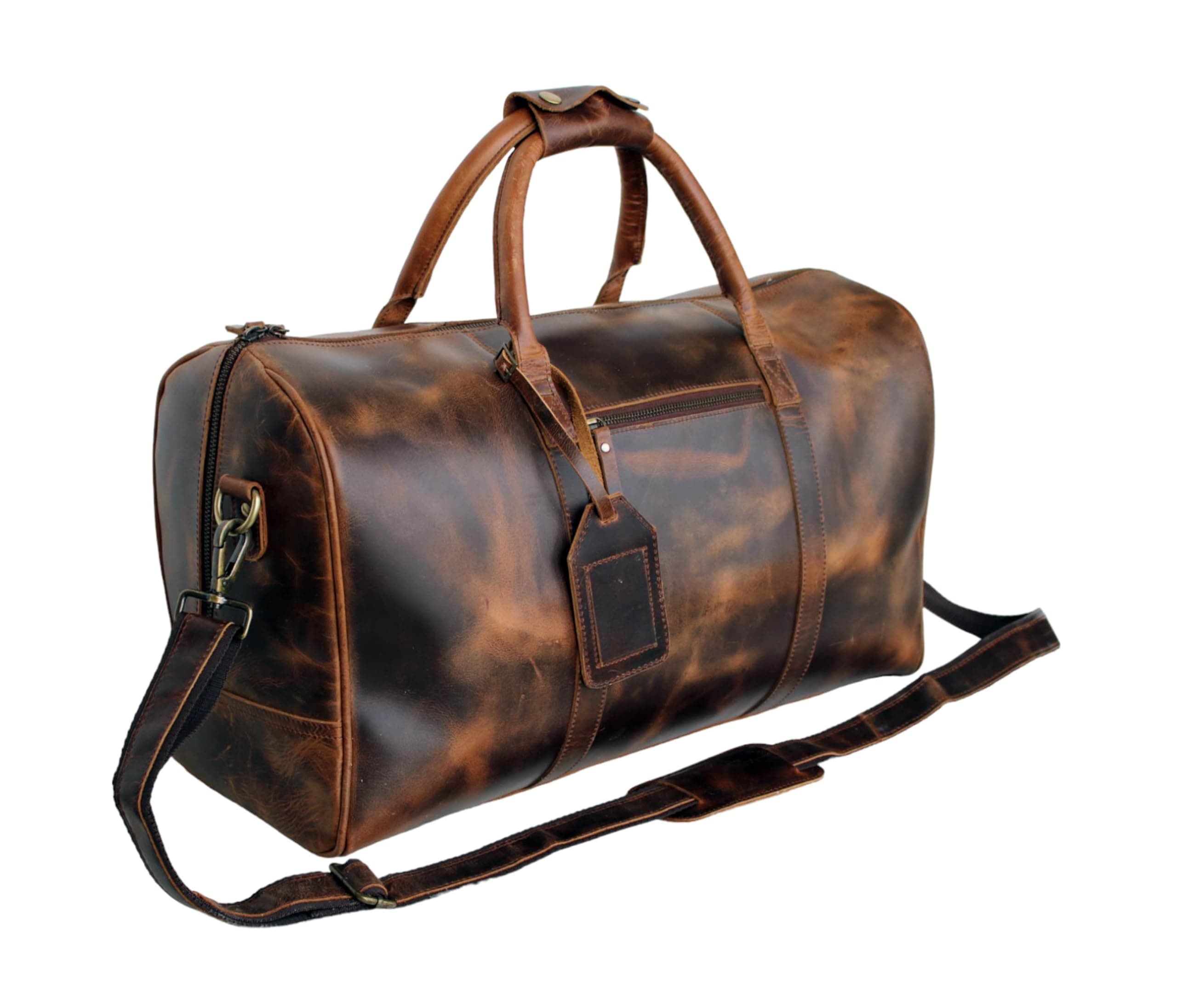 Jaald 50 cm Real Buffalo Leather Leather Weekender Luggage Travel Bag Travel Luggage Sports Bag Weekend Trip Hand Luggage Duffel Gym Bag Waterproof Carry On Bag Gift, Brown, L, Brown, L