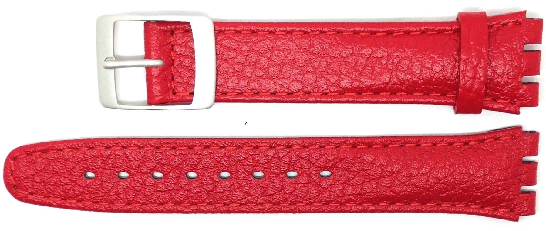 no!no!New 17mm (20mm) Sized Genuine Leather Strap Compatible for Swatch® Watch - Red - 400NN20
