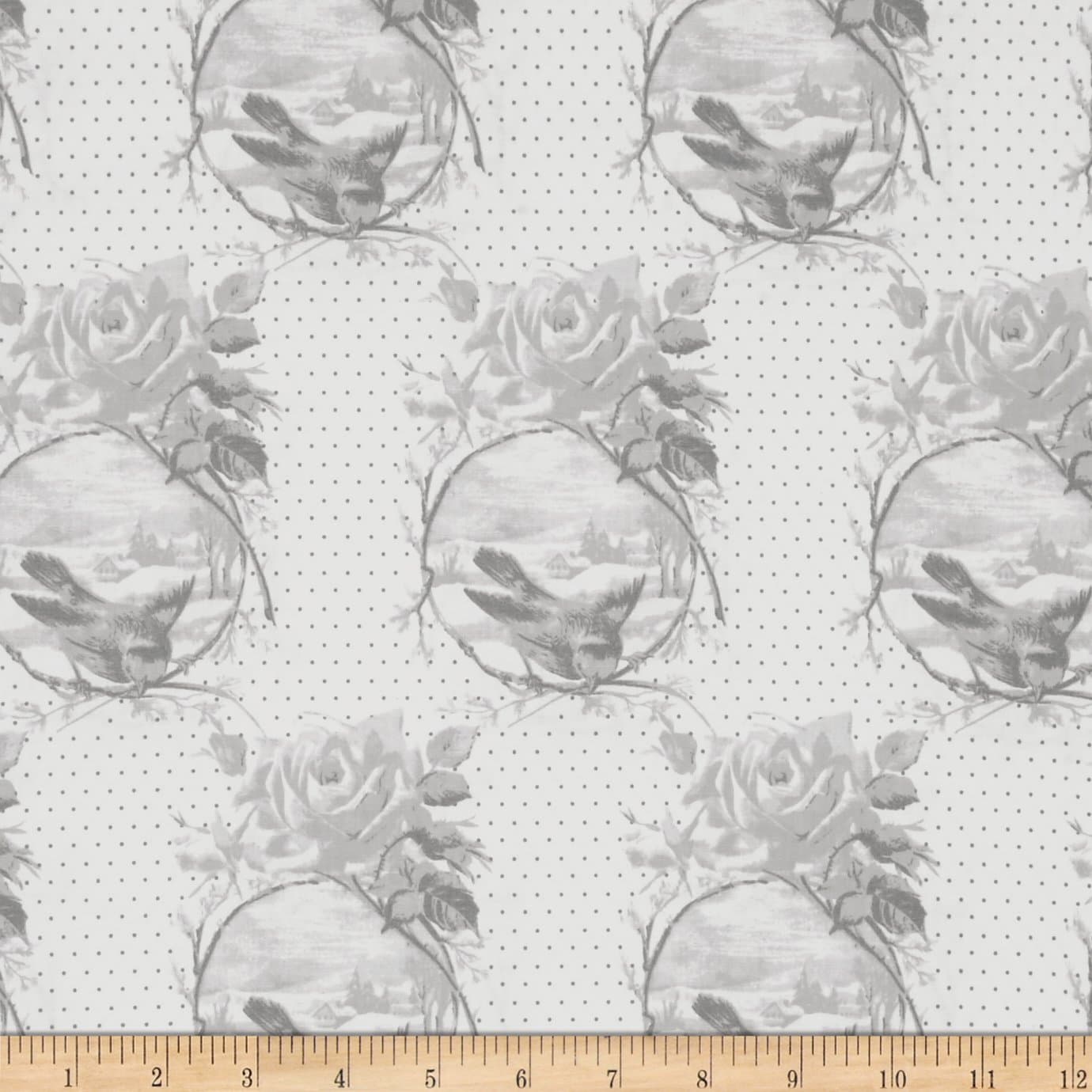 Tanya Whelan Winter Garden Bird Silver Fabric By The Yard