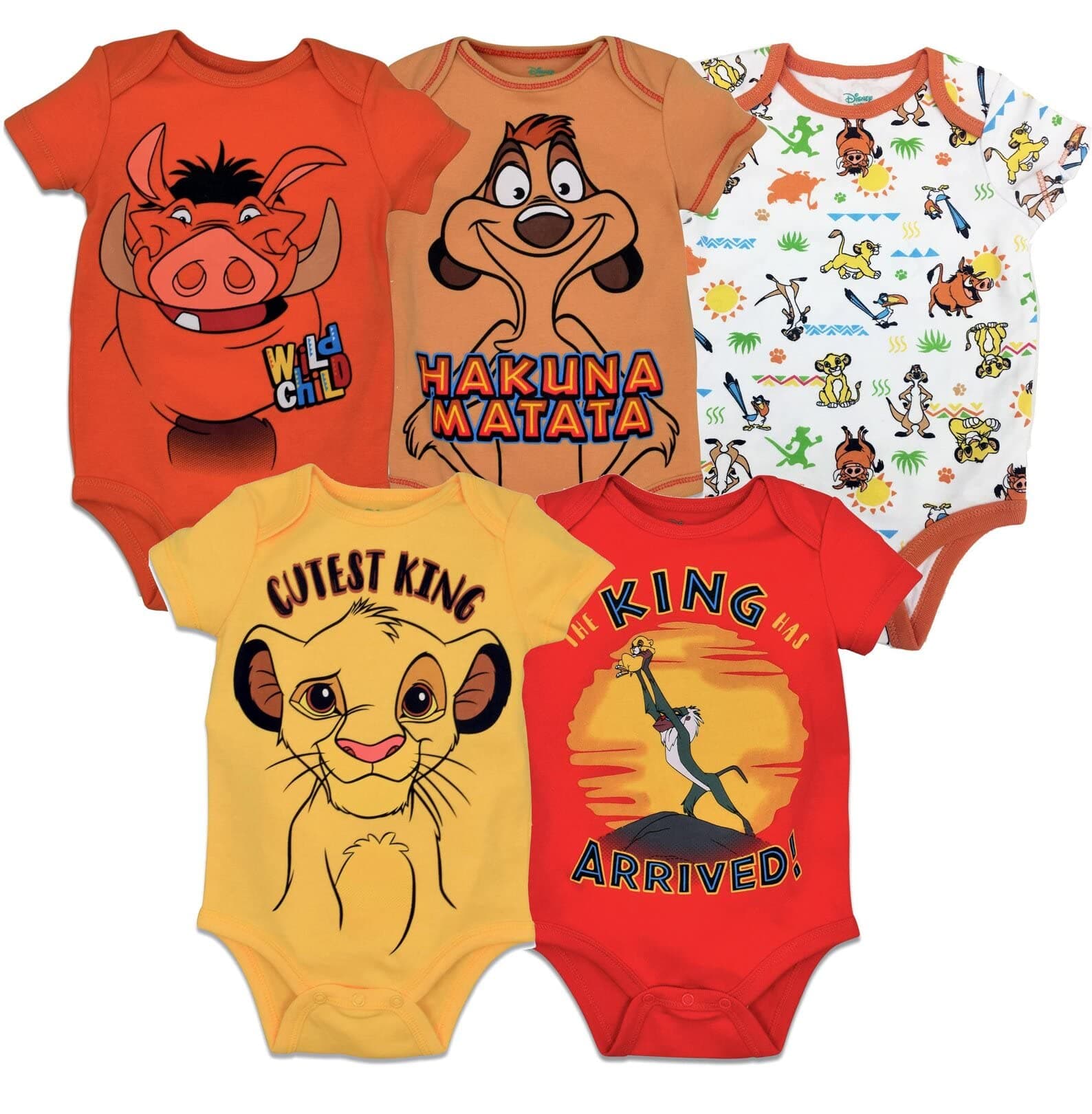 Disney Baby 5 Pack Bodysuits Newborn to Infant Sizes (Newborn - 24 Months)