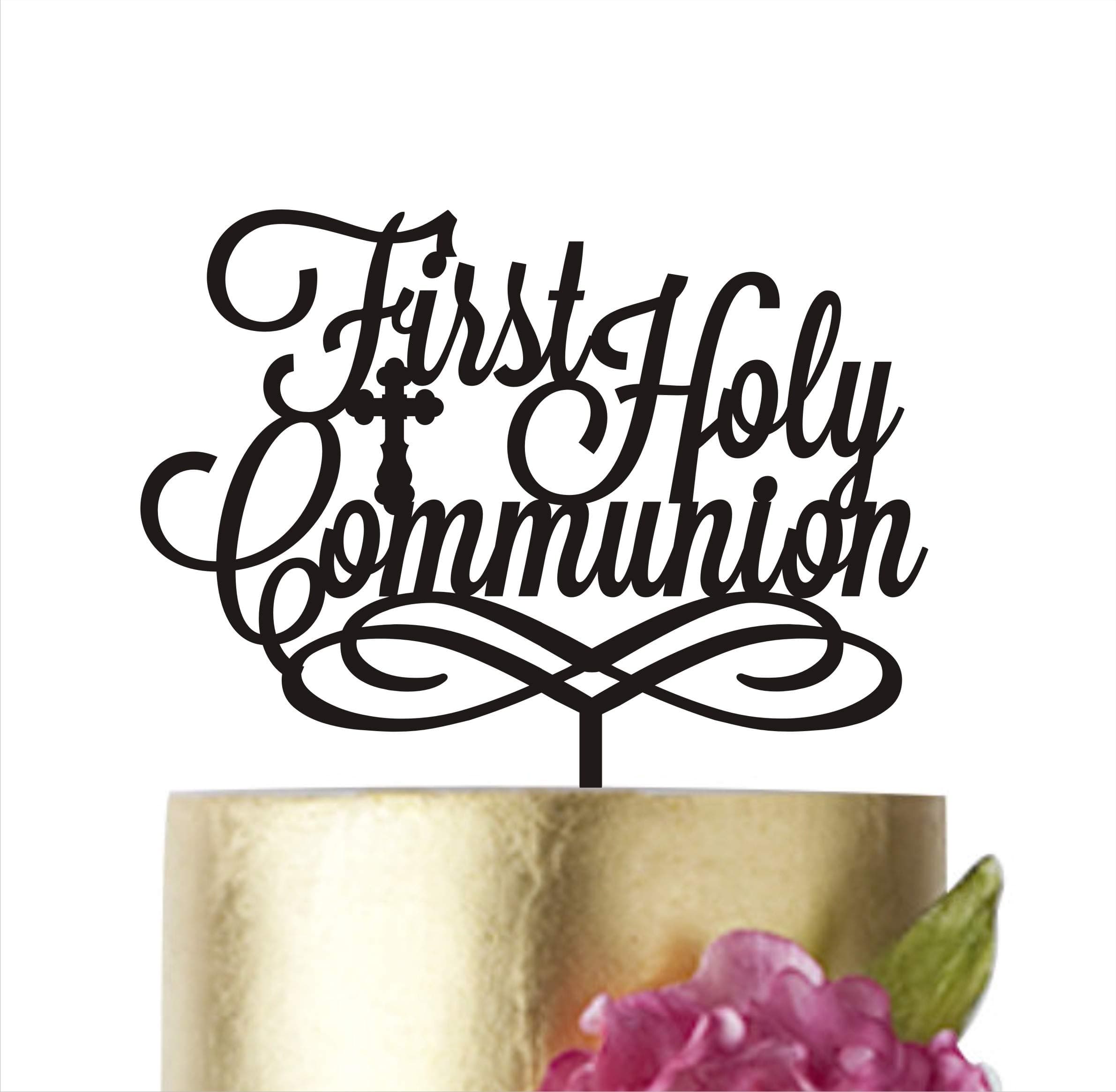 First Holy Communion Cake Topper Baby Baptism Acrylic Religious Centerpieces Girl Boy Cake toppers Gold Silver Cake Decorations Christening (Silver, 6 in)