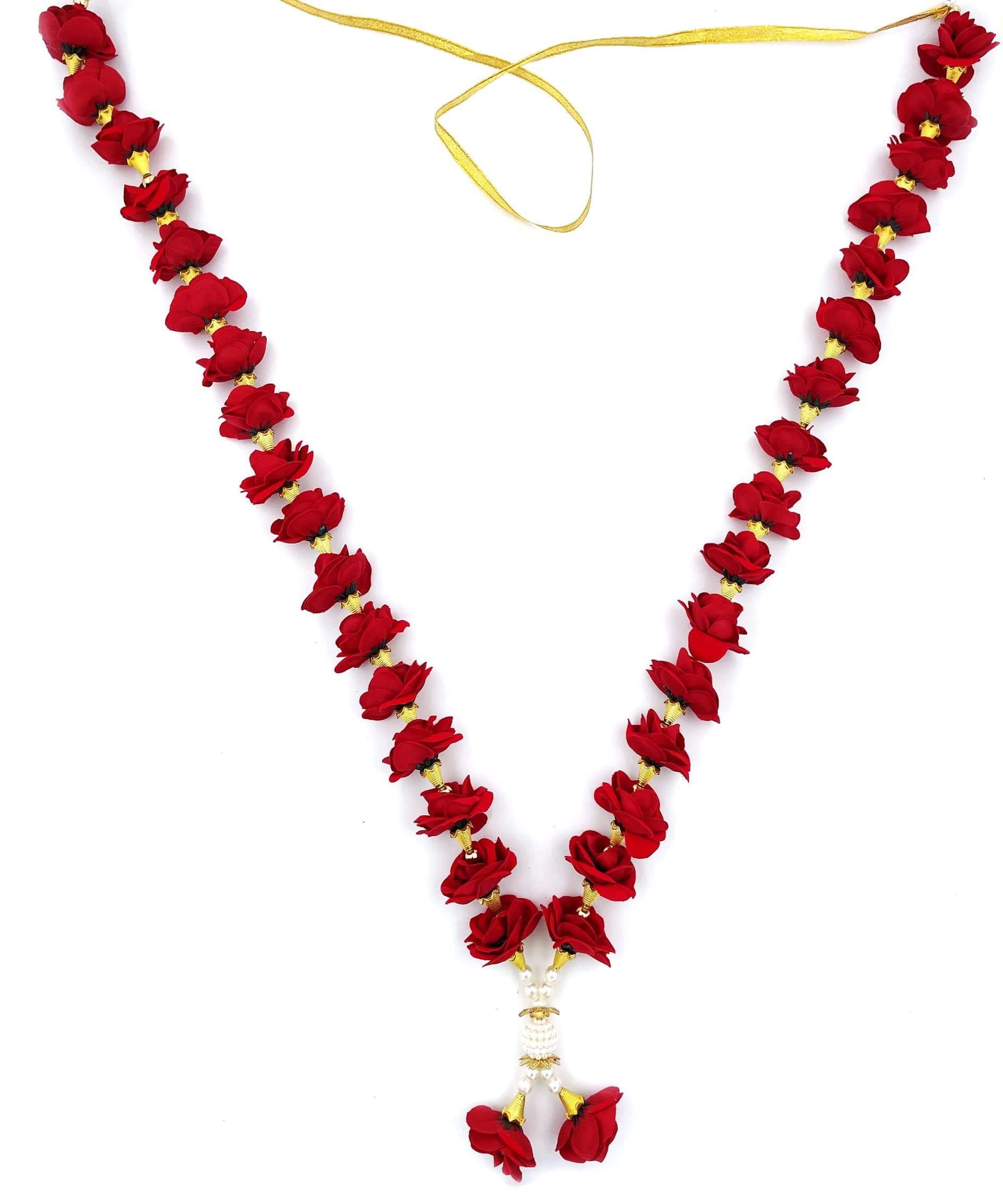 Bhakti Lehar (Size: 24 Inch) Artificial Velvet Rose Flower Garland for Photo Frame and God Idol/Artificial Pearl Moti Gulab Mala Haar for Bhagwan Murti and Loved Ones