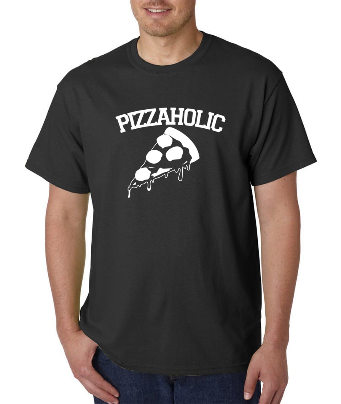 Men's PIZZAHOLIC FUNNY Parody T-shirt (Black- Large)