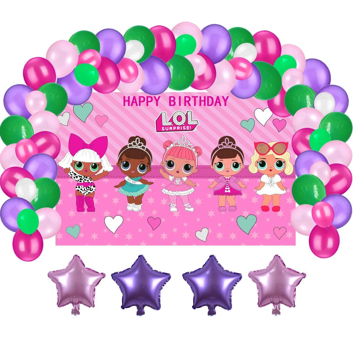 Girls Birthday Party Supplies Decorations, Backdrop With Balloons Kit For Amazing Surprise Party Background Including 80Pcs Balloons, 4Pcs Aluminum Foil Balloons for Girls Birthday