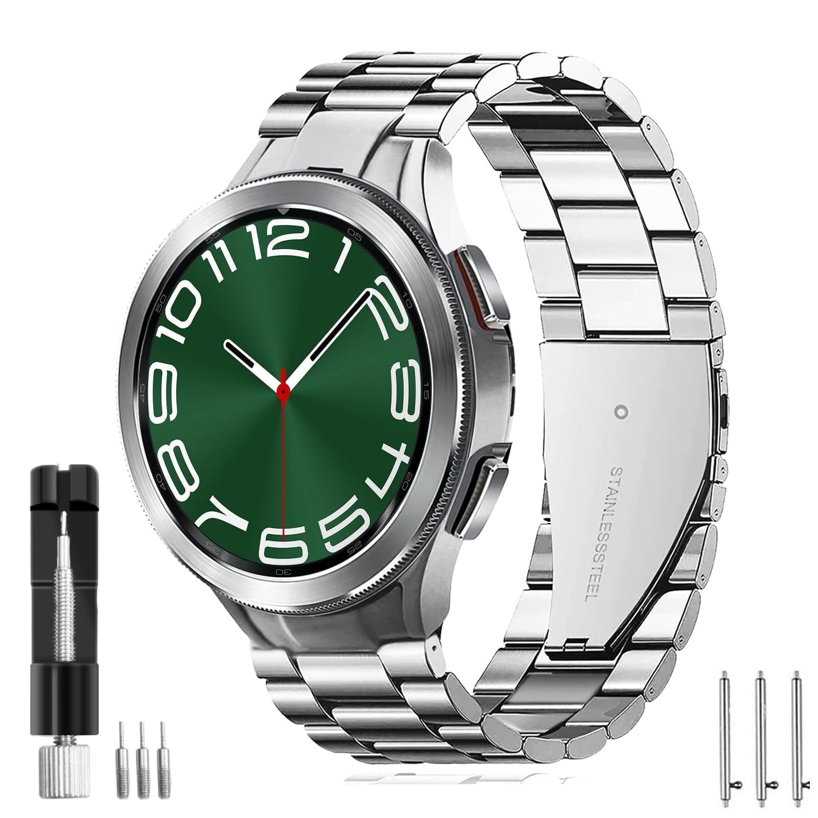 Compatible with Samsung Galaxy Watch 6 Classic Bands 47/43/44/40mm, Business Solid Stainless Steel Band for Watch 7 40/44mm,4 5 Pro 45/40/44mm No Gap Band