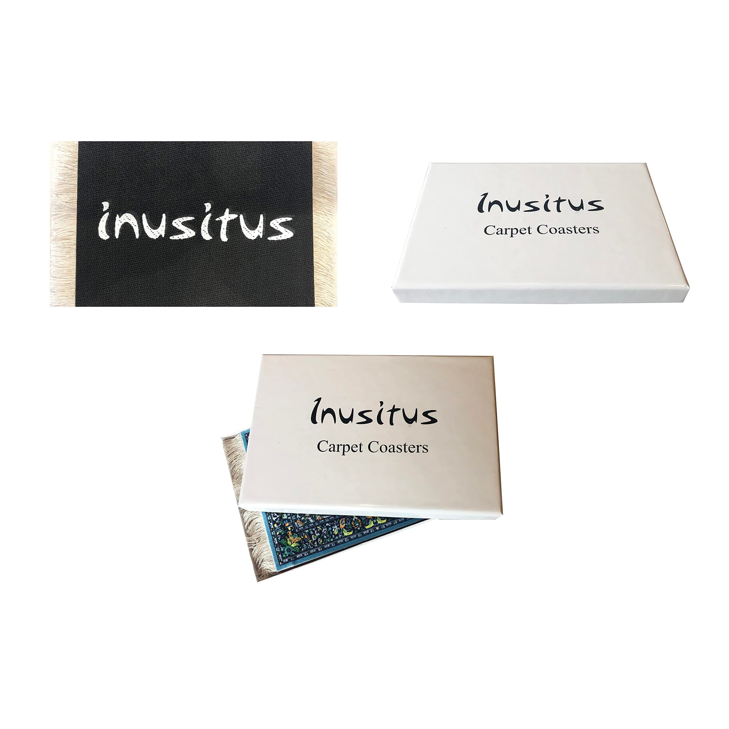 Inusitus Set of 4 Rug Table Coasters | Oriental Design Fabric Carpet Drink Mats (Mix-2)
