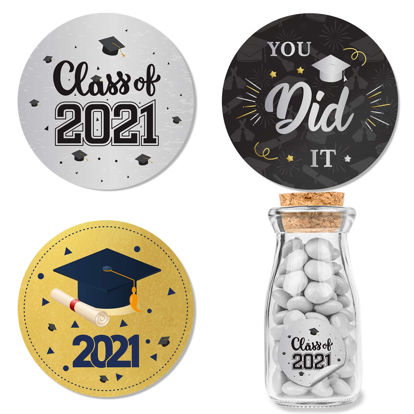 144pcs Class of 2021 -2022 Graduation Favors Sticker Labels - Congrats Grad Party 1.4in Round Thank You Stickers - Envelope Seals Candy Stickers Graduation Party Favors