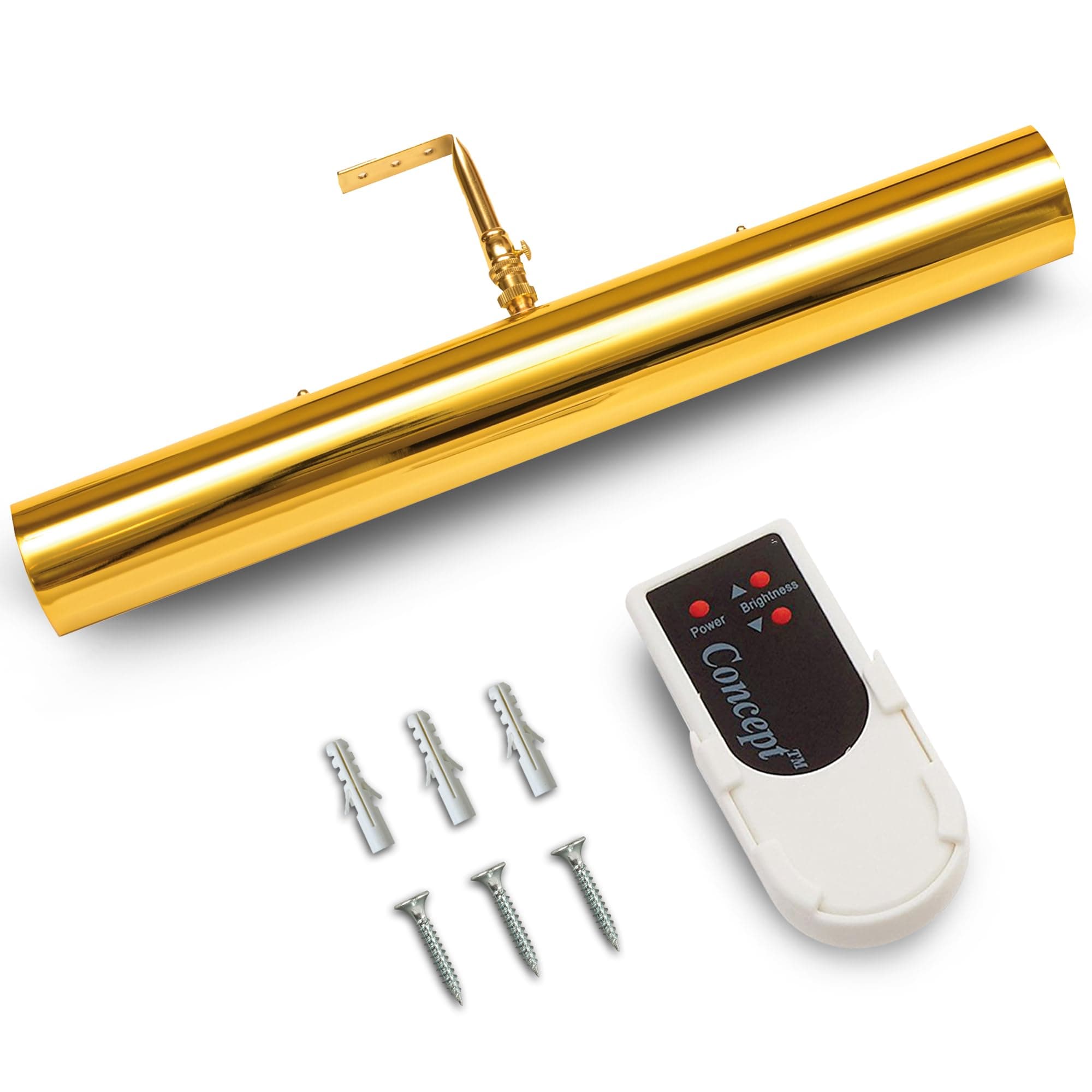 Concepdesigns Picture Light, Battery Operated Picture Light, Dimmable Wireless Picture Lights for wall, Art Light, Library Light Battery Operated with Remote Control - 18 inches, Polished Brass