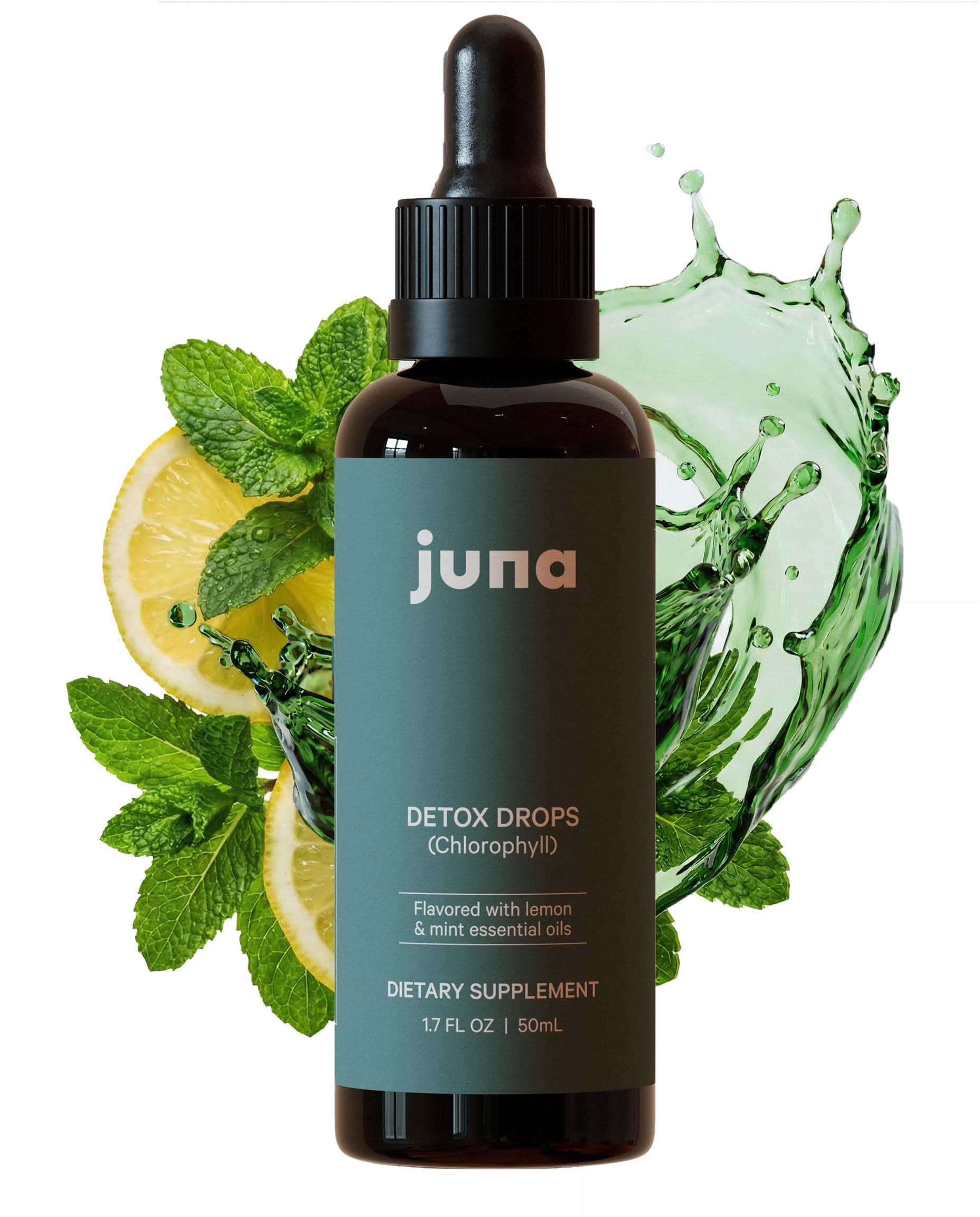 Juna Chlorophyll Liquid Drops - Antioxidant Supplement for Detox, Debloat, Internal Deodorant, Energy & Immune Support - Fresh Minty Lemon Taste