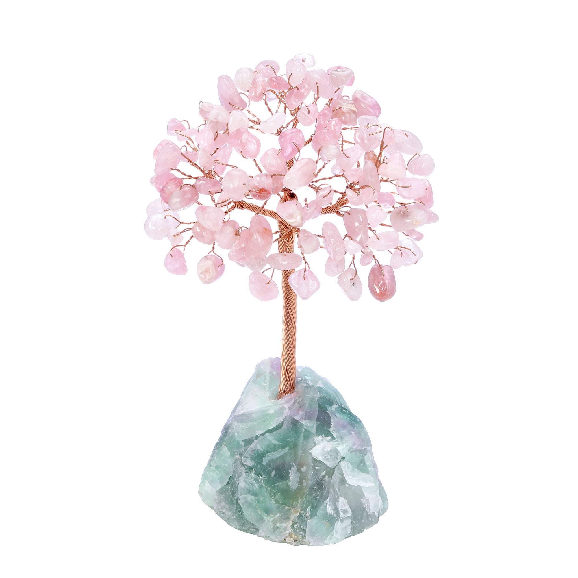 CrystalTears Rose Quartz Crystal Tree Reiki Healing Crystals Gemstone Money Trees with Fluorite Crystals Stone Base Feng Shui Crystal Ornament for Home Decor Good Luck 4.7"-5.1"