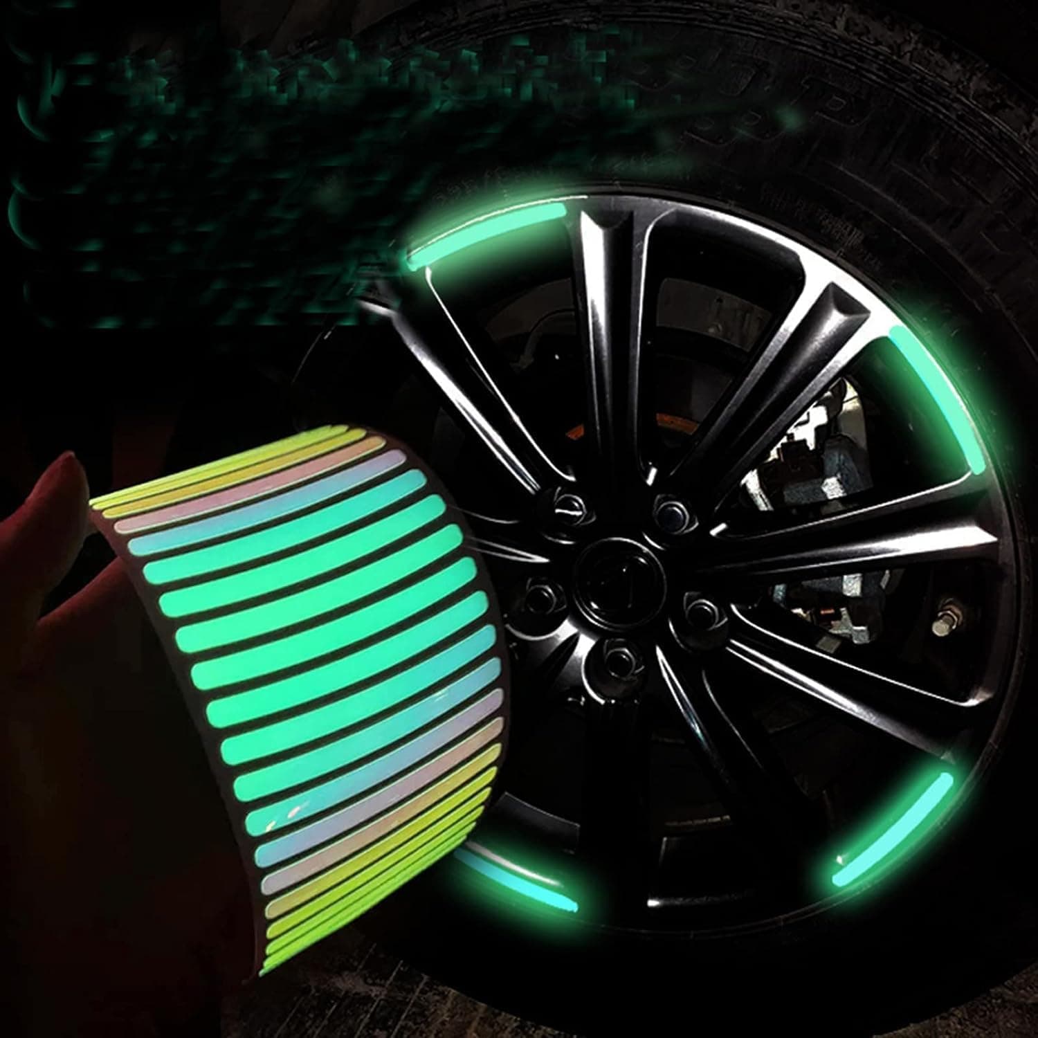 SR Brothers 20PCS Reflective Car Wheel Sticker, Car Stickers Glowing Wheel Hub Sticker Car Stripe Decals, Luminous Car Stickers for Night Driving, High Reflective Wheel Stickers Decoration Universal