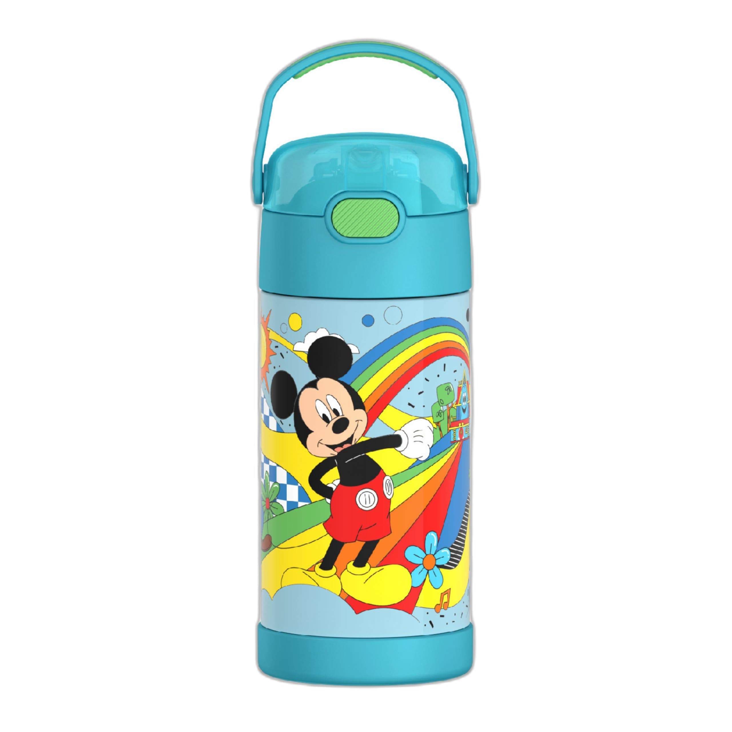 FUNTAINER Water Bottle with Straw - 12 Ounce - Kids Stainless Steel Vacuum Insulated Water Bottle with Lid, Mickey Mouse