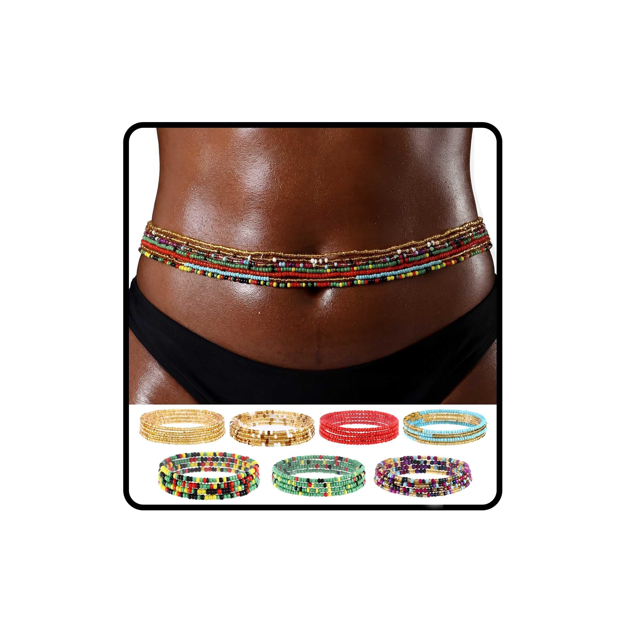 African Waist Beads Chain Layered Belly Body Chain Beach 7Pack Waist Jewelry Body Accessories for Women