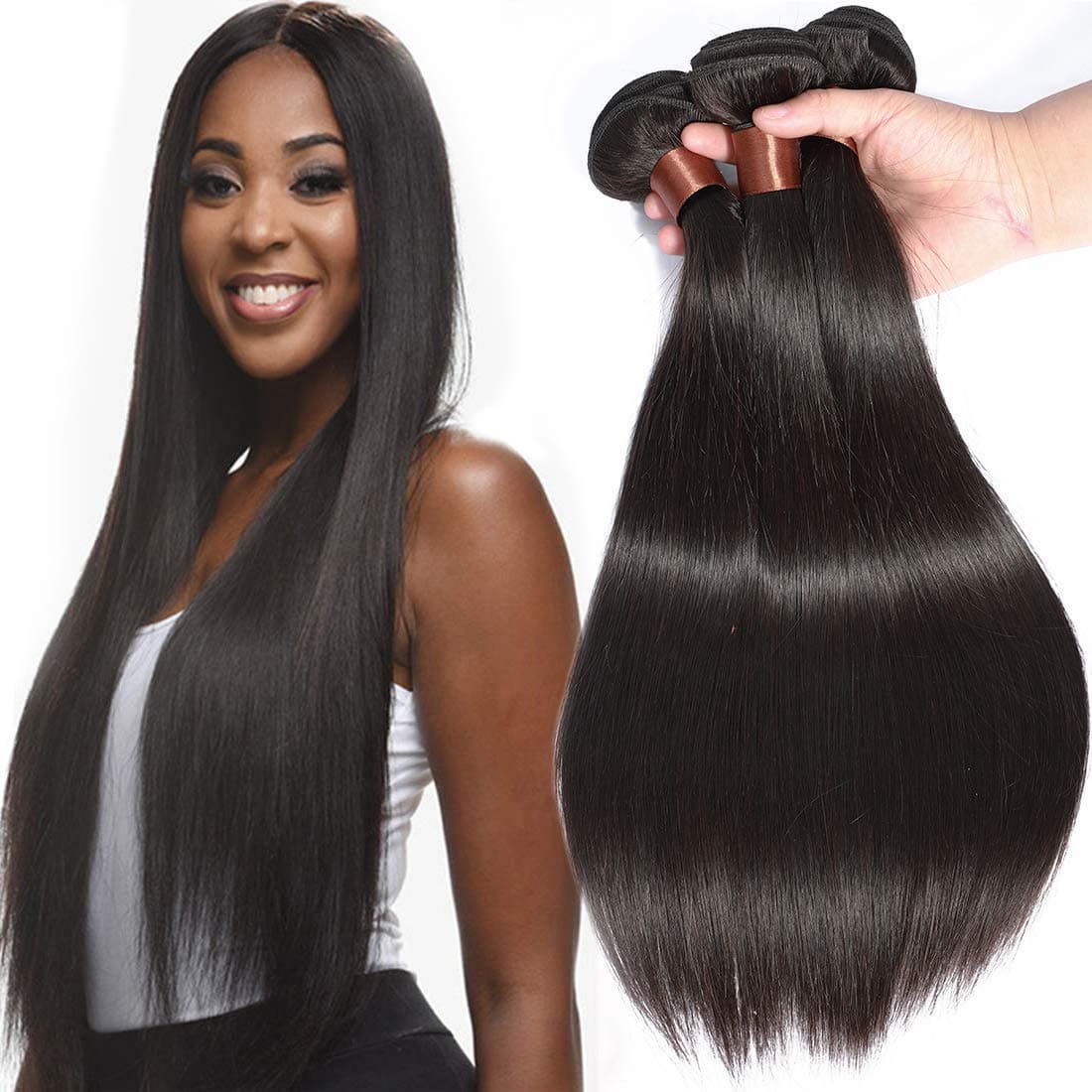 BLACKMOON HAIR 22 24 26 Inch Brazilian Virgin Remy Human Hair Extension Hair Weave Bundles 3 Bundles Straight Unprocessed Natural Black Color