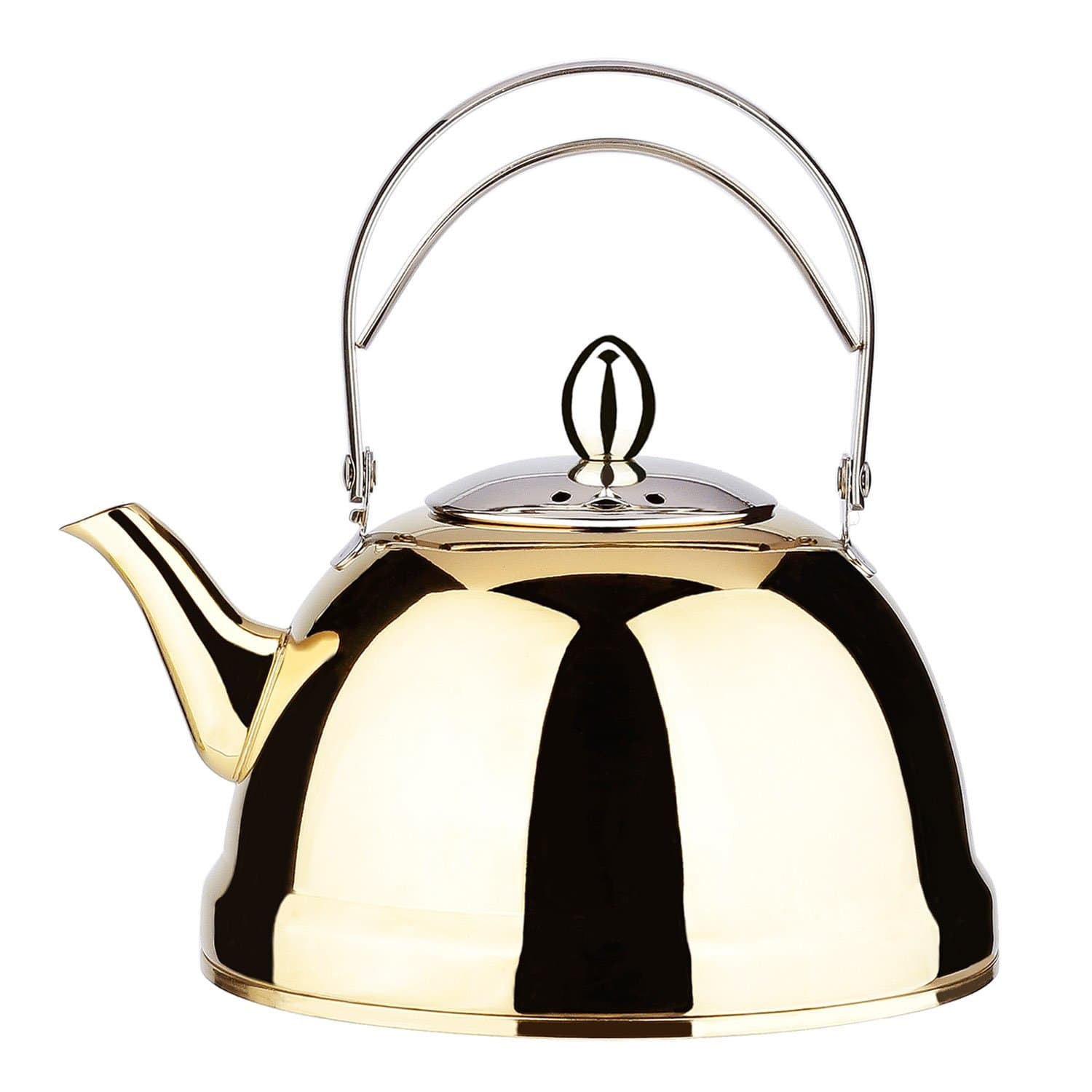 Tea Pot Gold with Infuser Loose Tea for Stove Top 18/10 Stainless Steel Coffee Kettle 6 Cup Quick Boil Sturdy Small Teapot Hot Water Mirror Finish 1.5 Liter / 1.6 Quart 51 Ounce by Onlycooker