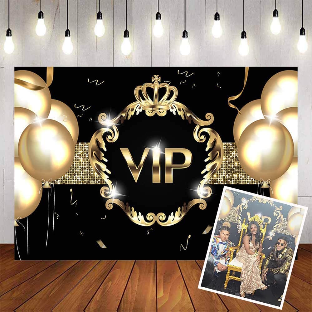 Avezano Welcome VIP Backdrops Black and Gold VIP Backgrounds for Birthday Party Decorations Royal Crown Celebrity VIP Baby Shower Graduation Birthday Party Banner 7x5ft