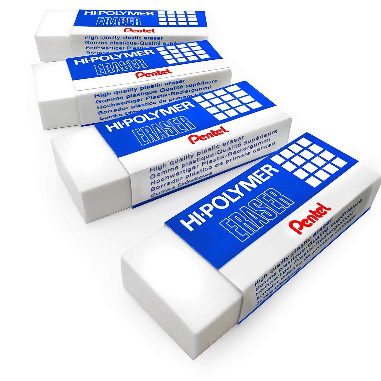 Pentel - Hi-Polymer Jumbo Plastic Rubbers Erasers - White - Pack of 4