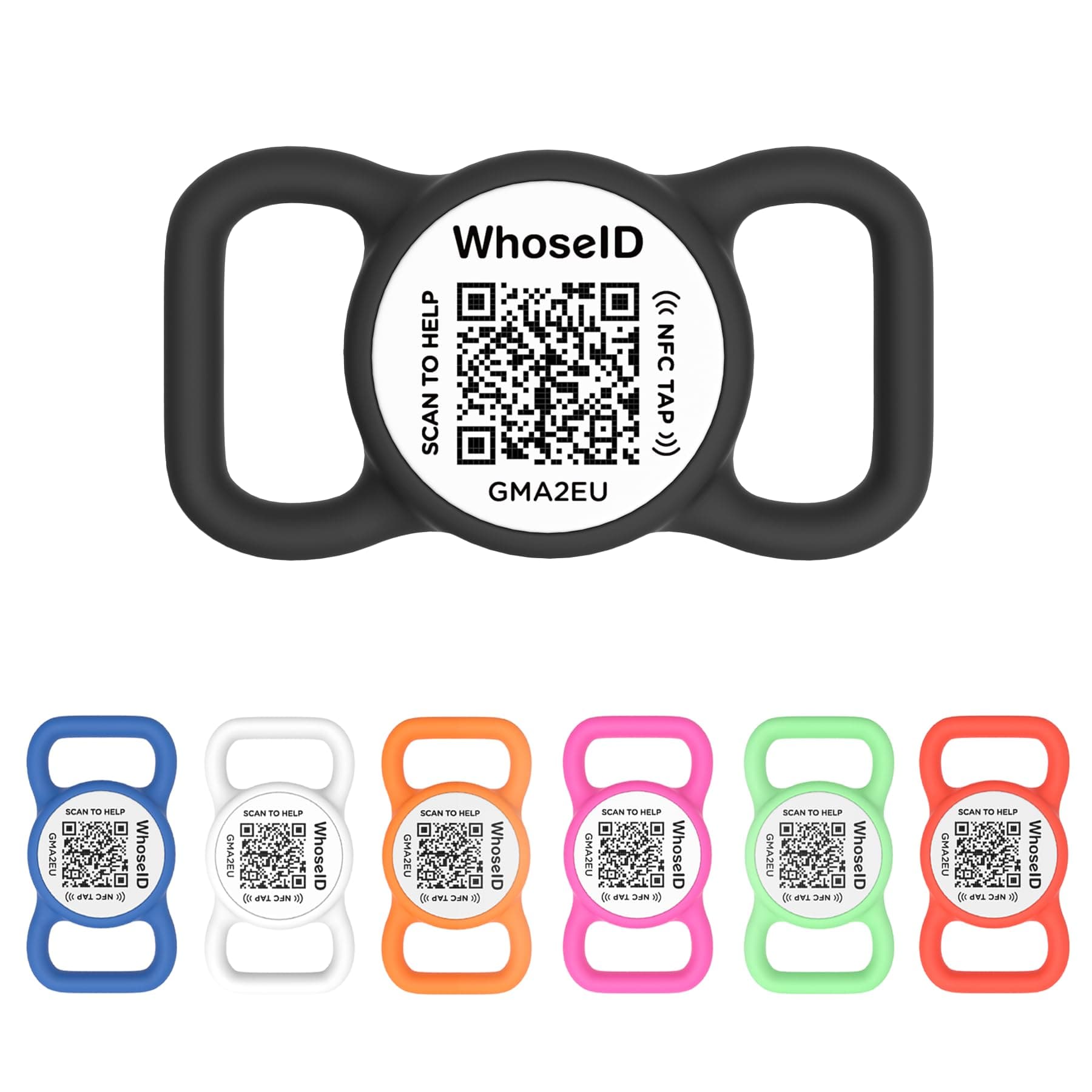 WhoseID QR Code Dog Tag with NFC, Personalized Pet ID Tag, Silent Dog ID Tag, Modifiable Pet Online Profile, Multiple Emergency Contact, Scan QR Code Send Pet GPS Location Email (Regular, Black&White)