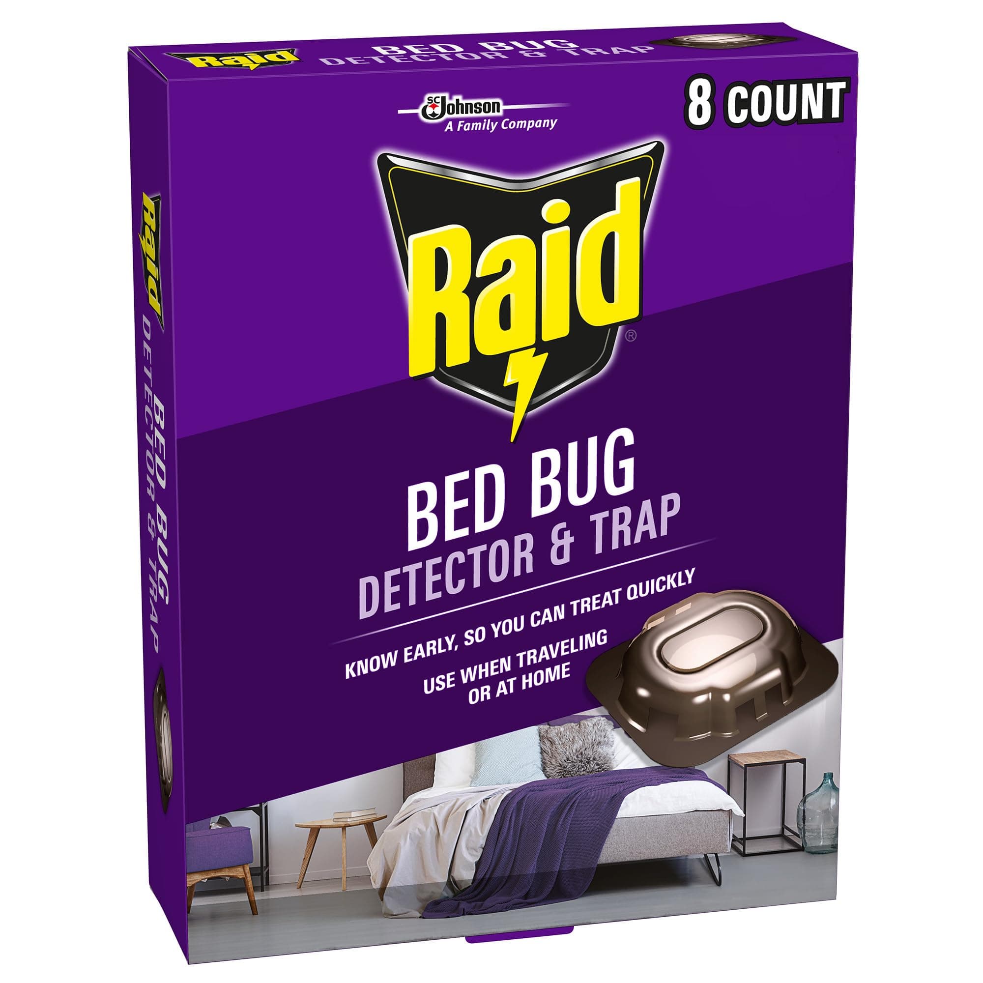 Raid Bed Bug Detector & Trap Early Detection and Monitoring for Home or Travel 8 Count (Pack of 1)