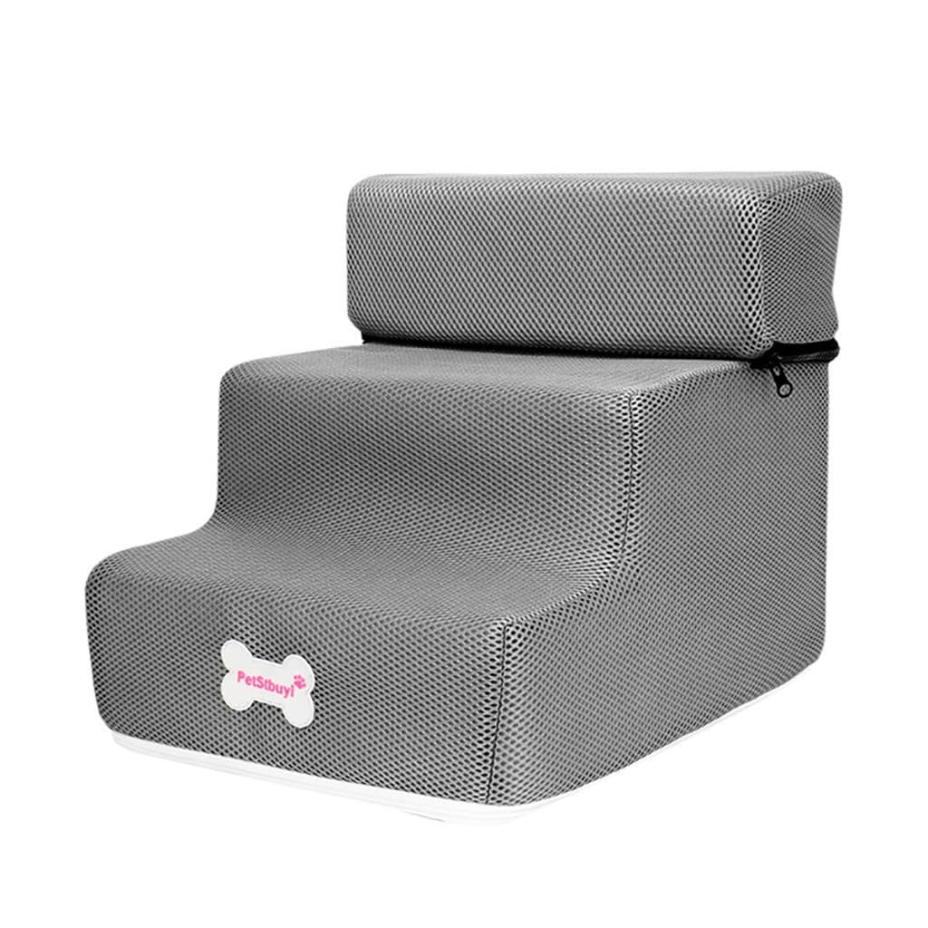 Abaimao Pet Stairs,3 Steps New Breathable Mesh Foldable Detachable Pet Bed Cat Dog Ramp (Gray)