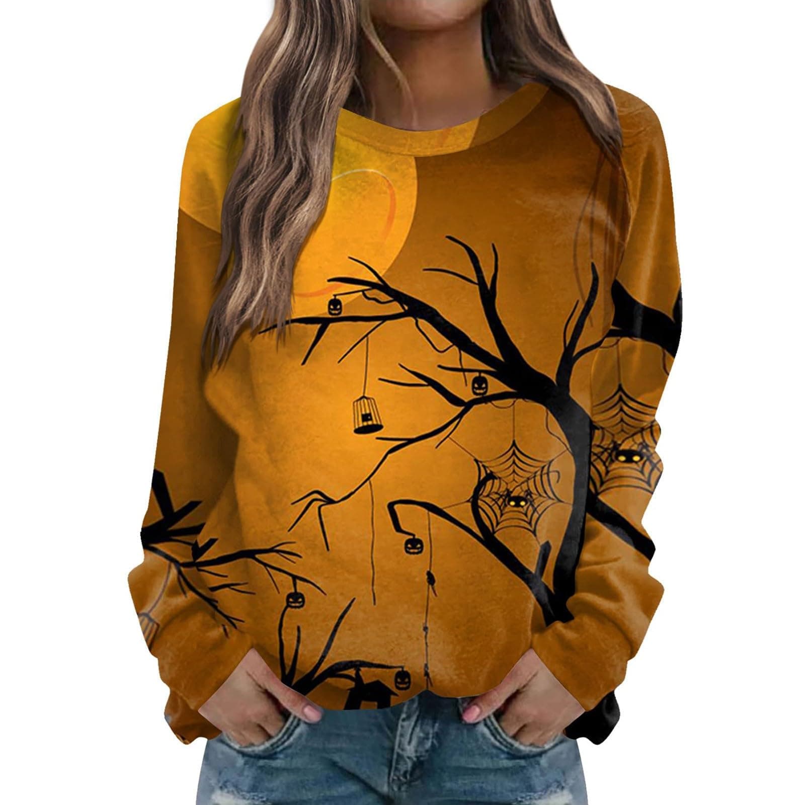 Ladies Halloween Bat Print Round Neck Casual Long Sleeve Sweatshirt Top Front Zip Jacket Women